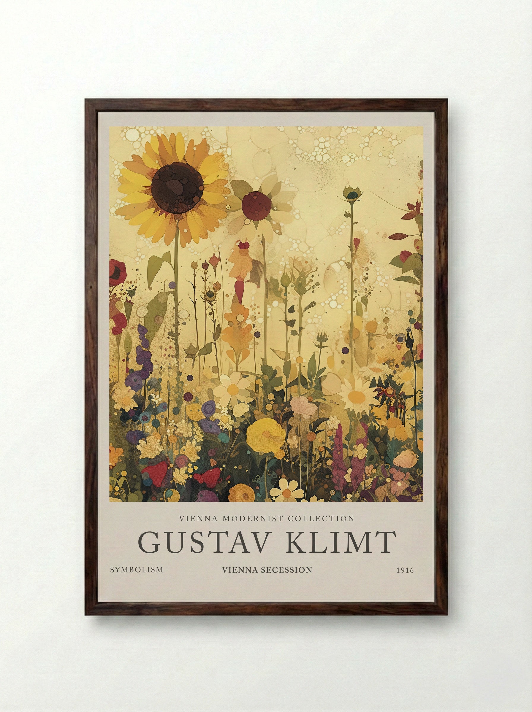 Sunflower Reverie - Gustav Klimt - Framed Print Dark Wood
