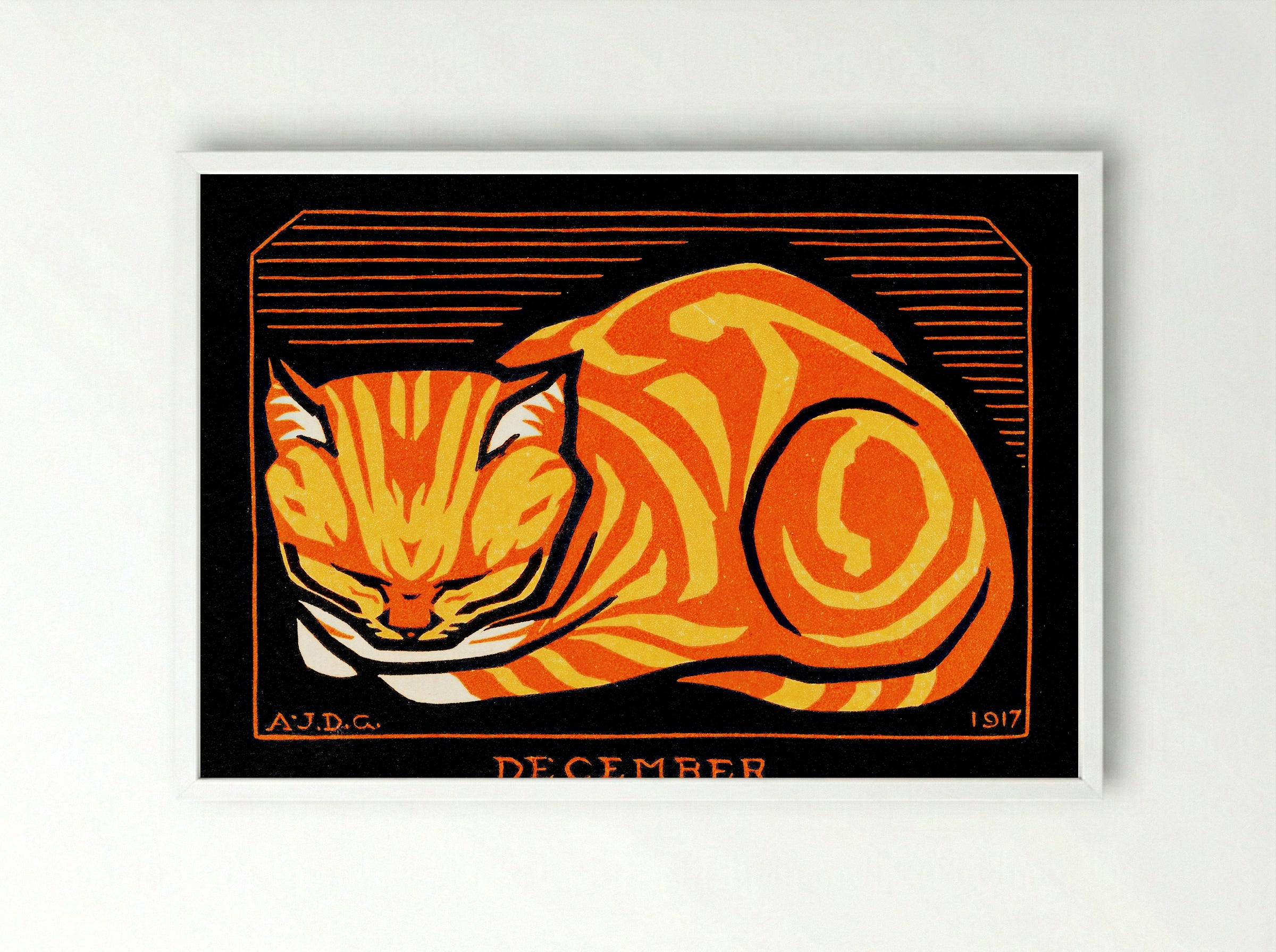 December Cat - Julie de Graag - Framed Print White