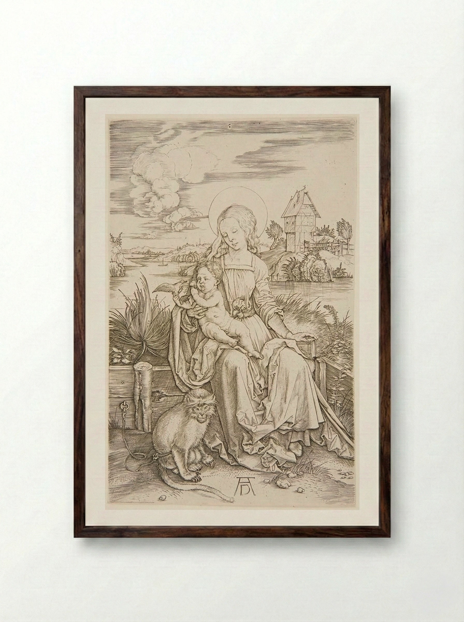 Virgin with the Monkey - Albrecht Dürer - Framed Print Dark Wood