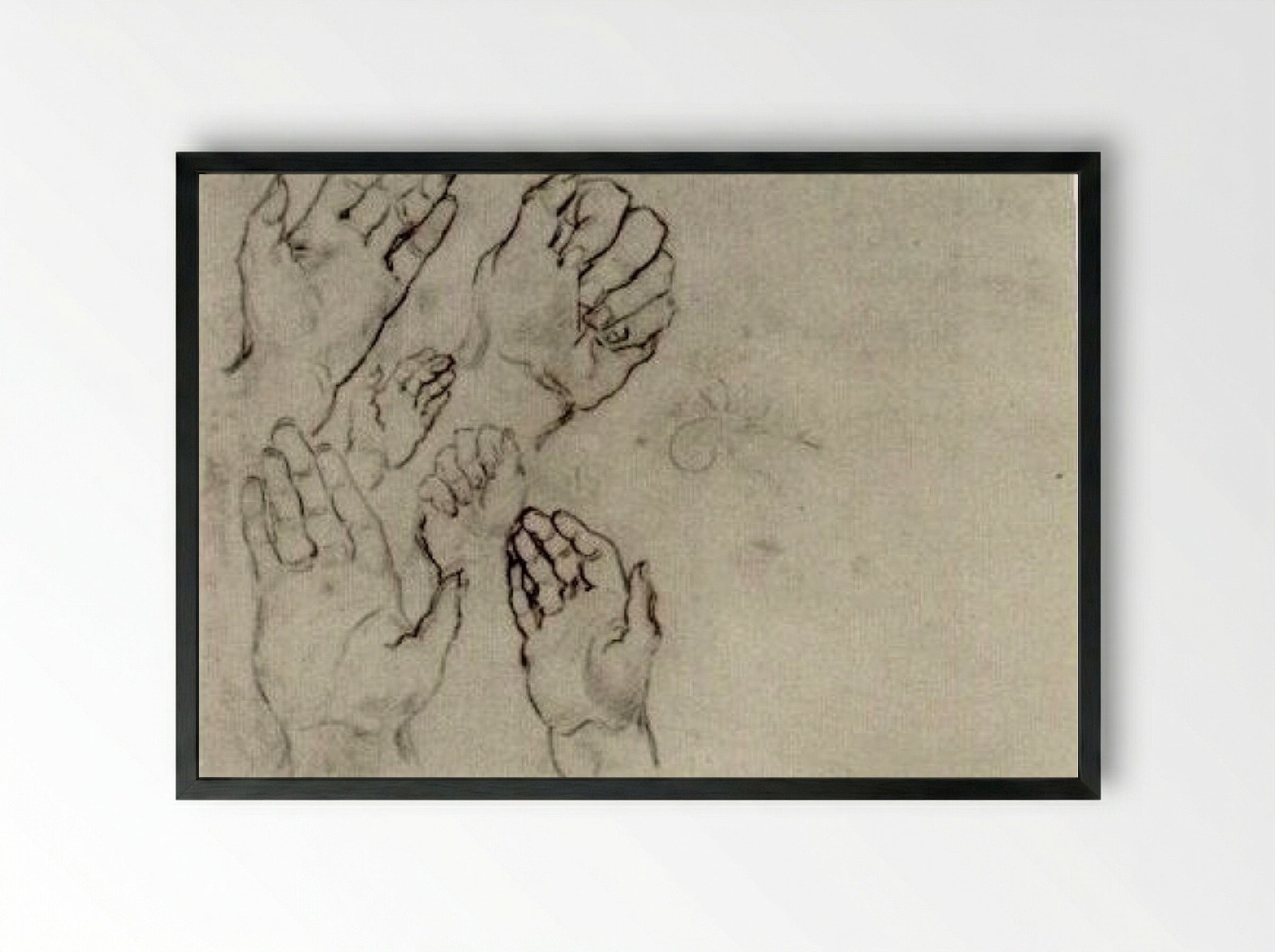 Study of Hands (Anatomical Sketch) - Fine Art Print - Framed Print Black