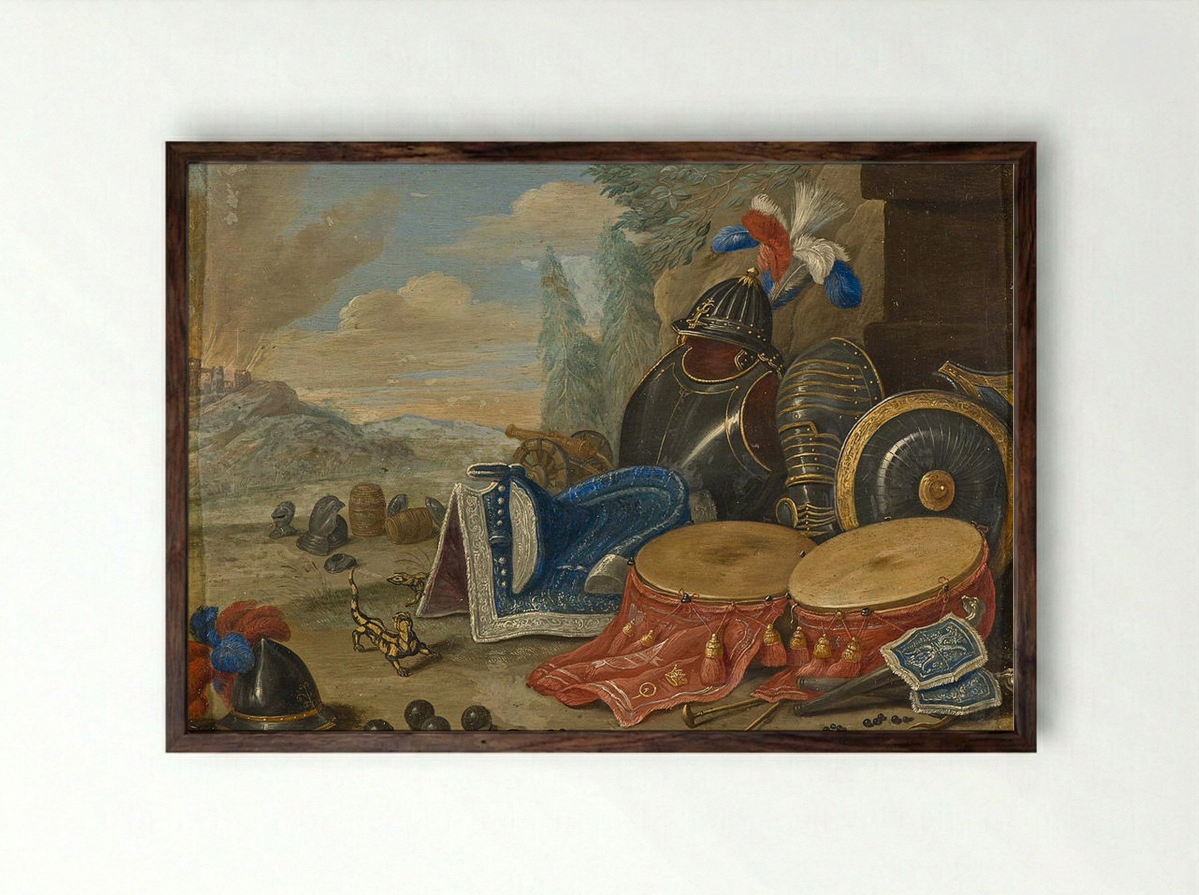 Emblems of War - Jan van Kessel the Elder - Framed Print Dark Wood