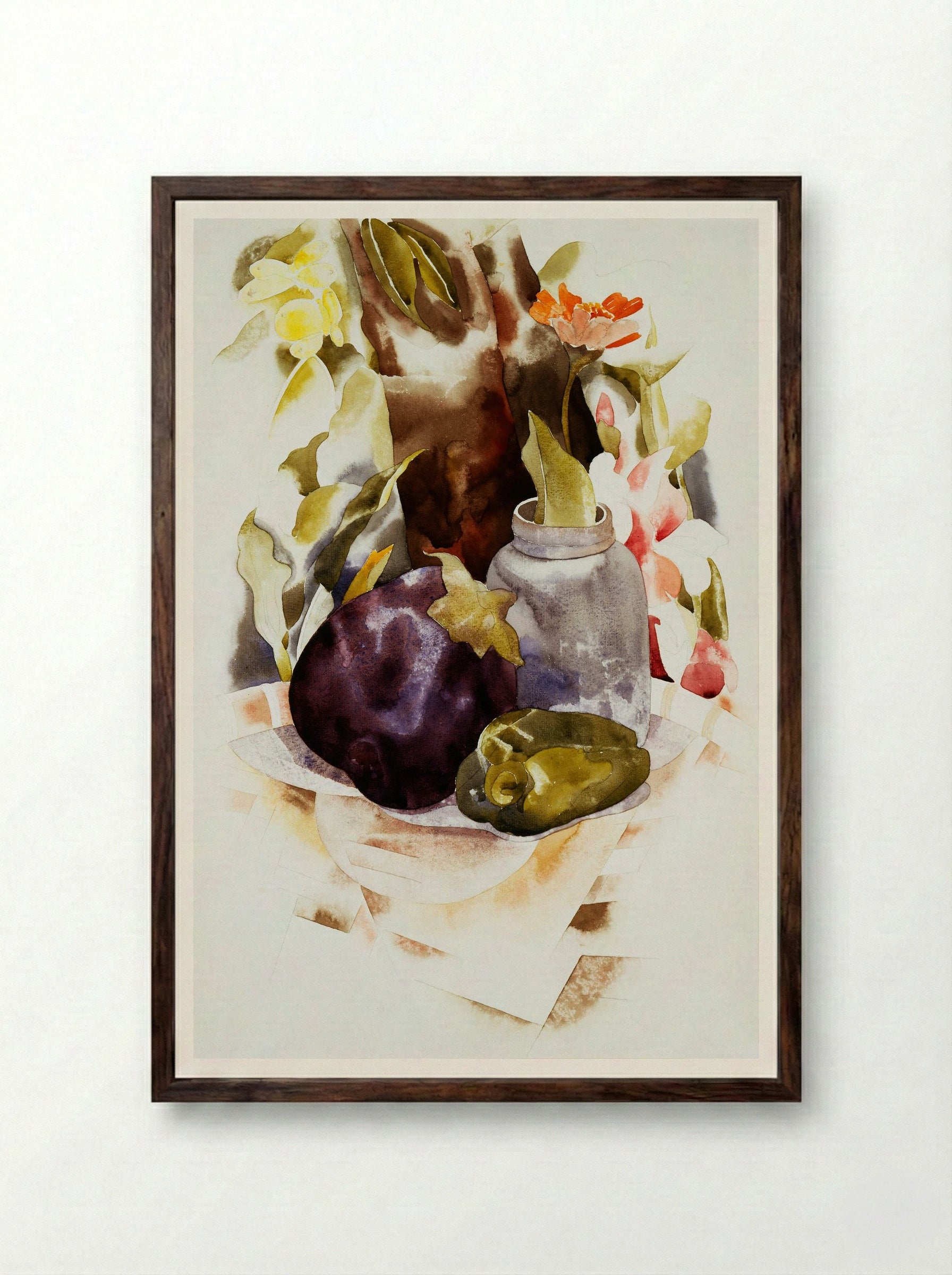 Eggplant and Green Pepper - Charles Demuth - Framed Print Dark Wood