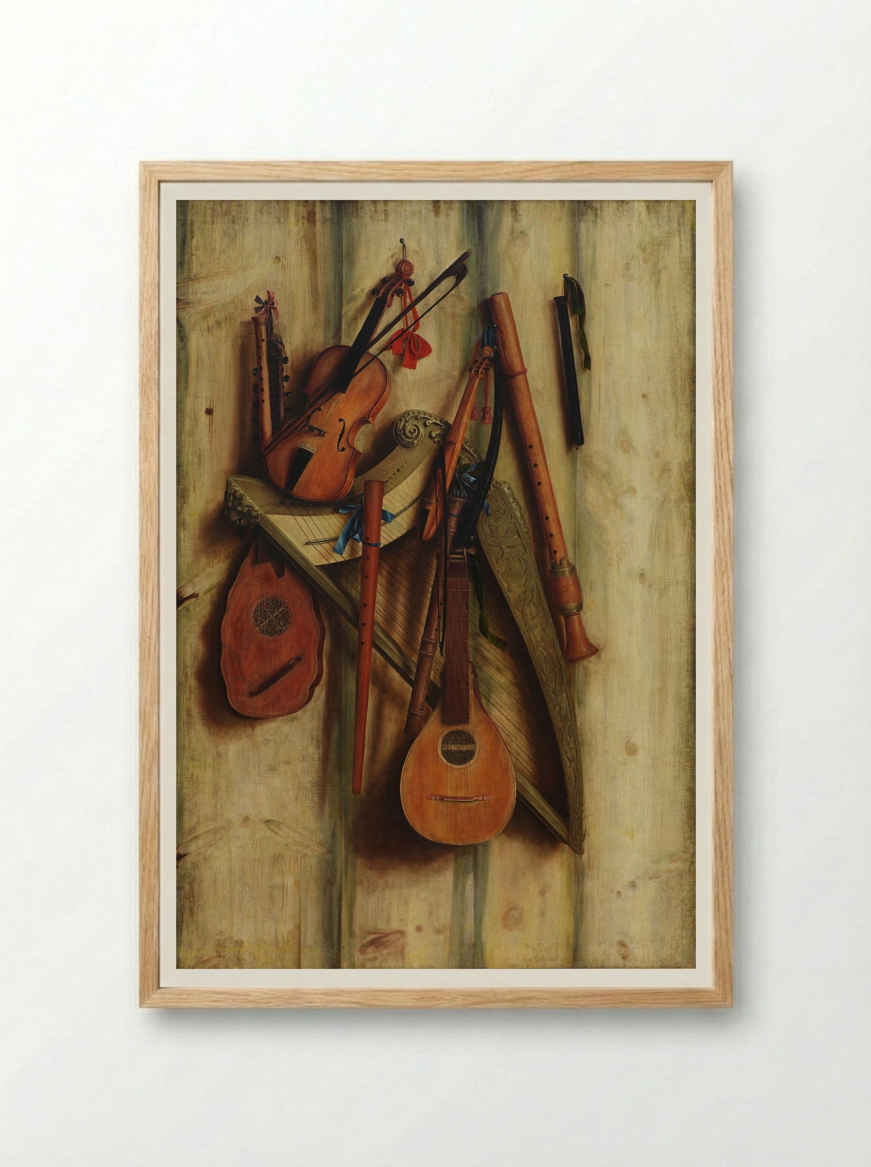 Board Wall with Musical Instruments (Trompe l'Oeil) - Franciscus Gijsbrechts - Framed Print Wood