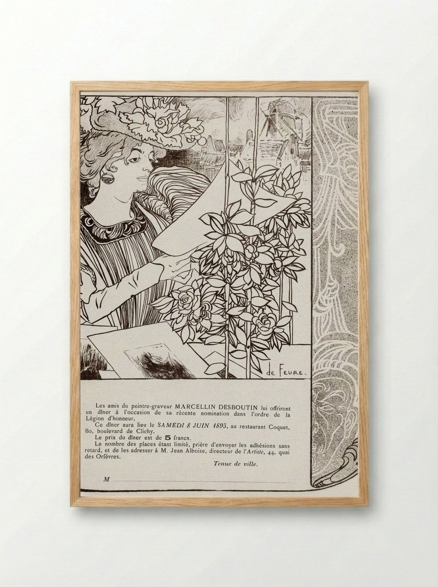 Invitation for a Dinner in Honour of Marcellin Desboutin - Georges de Feure - Framed Print Wood