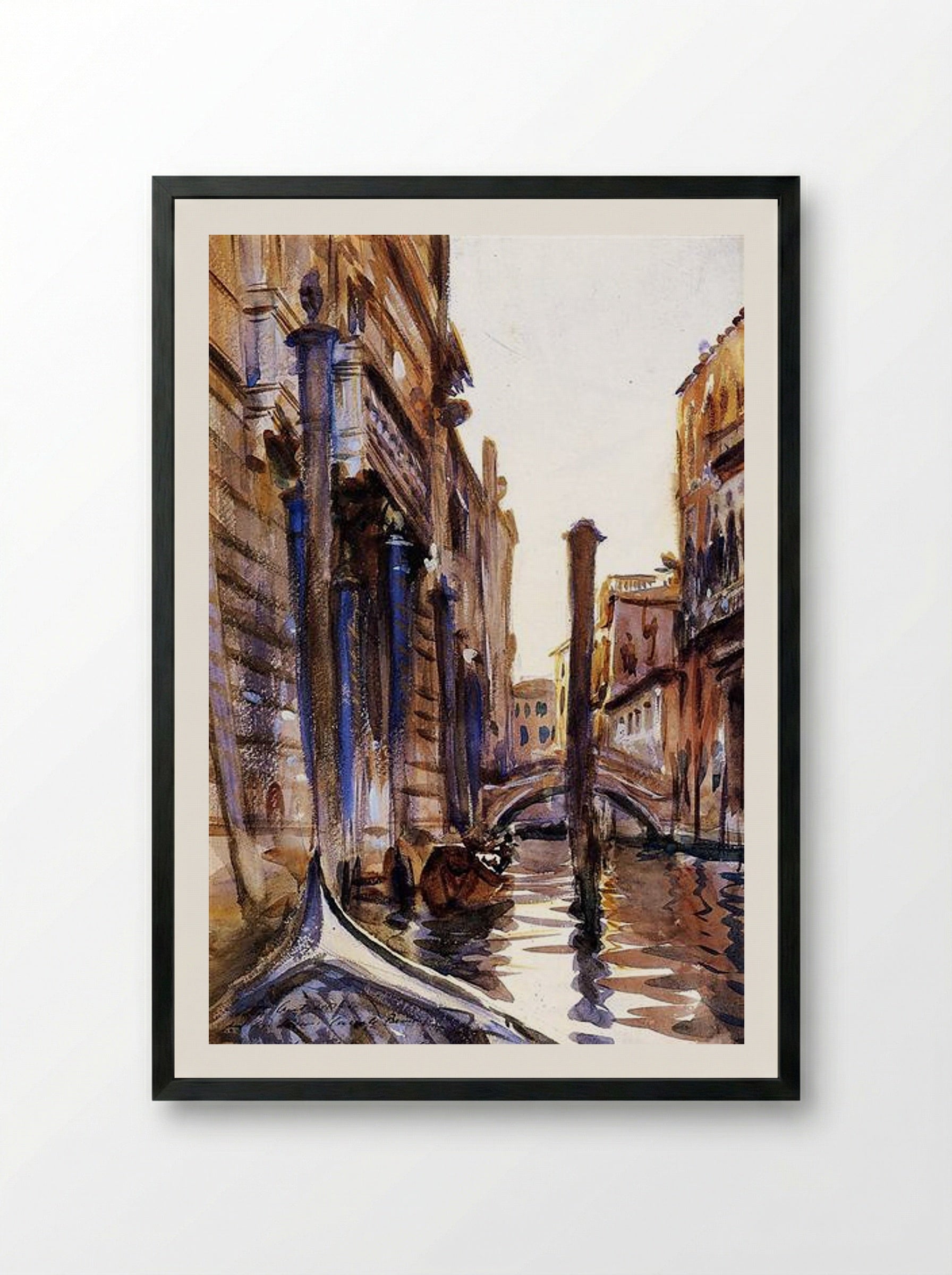 Side Canal in Venice - John Singer Sargent - Framed Print Black