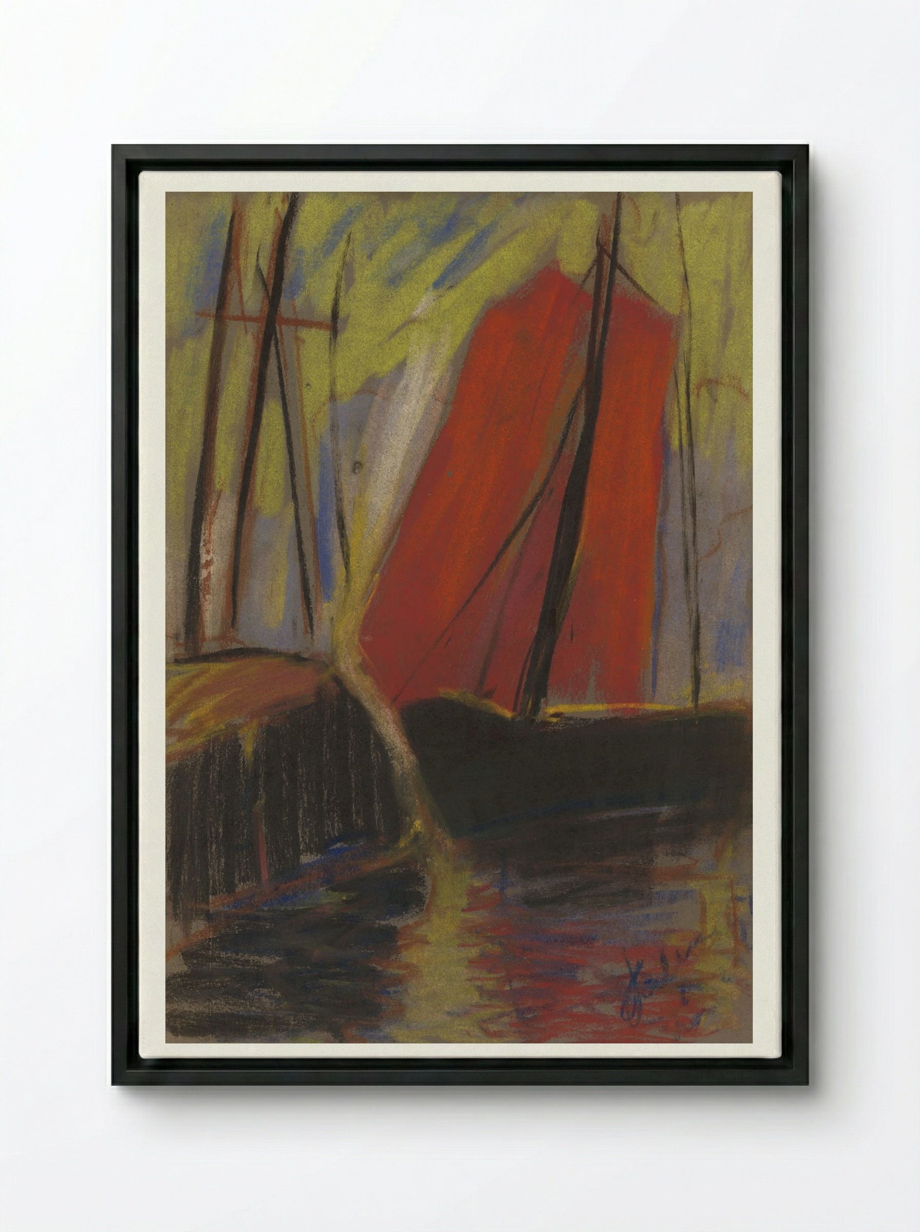 Red Yacht - Zolo Palugyay - Framed Canvas Black