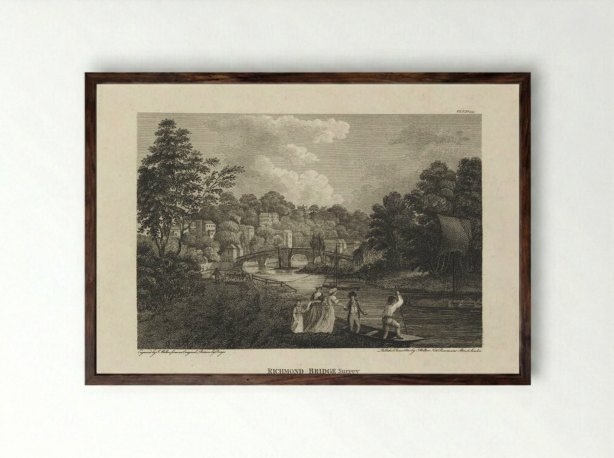 Richmond Bridge, Surrey - John Walker - Framed Print Dark Wood