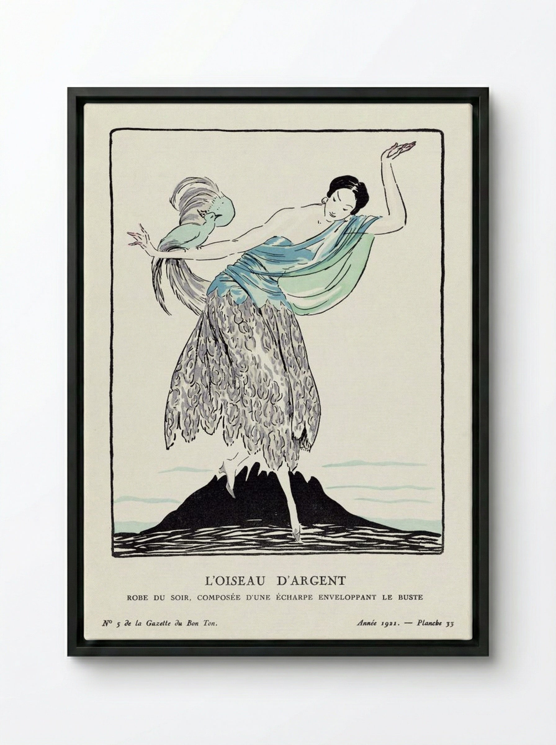 L'Oiseau d'Argent (Fashion Plate) - Fine Art Print - Framed Canvas Black