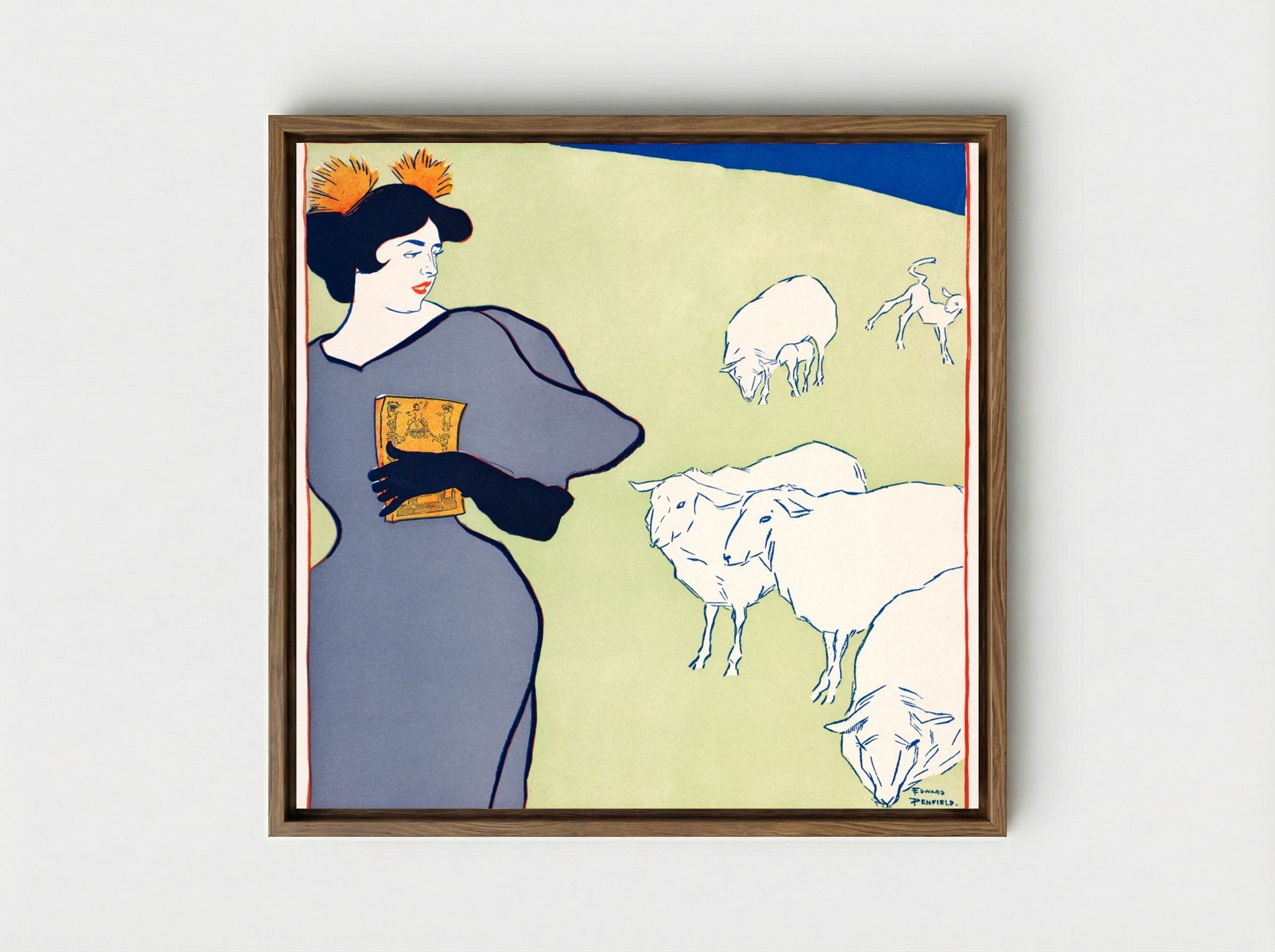Woman and Sheep - Edward Penfield - Framed Canvas Wood