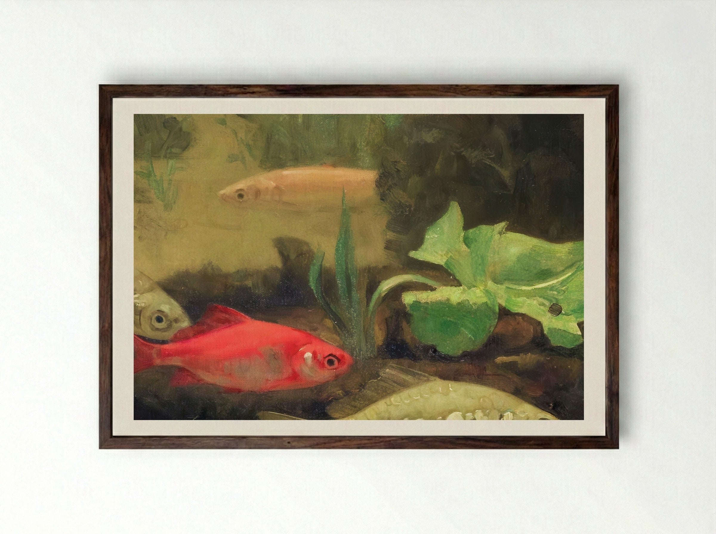 Gold and Silverfish in an Aquarium - Gerrit Willem Dijsselhof - Framed Print Dark Wood