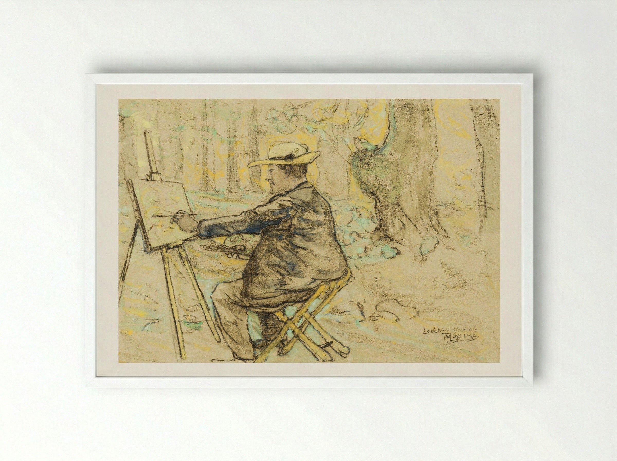 Portret van Henricus, schilderend in de Loolaan te Den Haag - Theodorus van Hoytema - Framed Print White