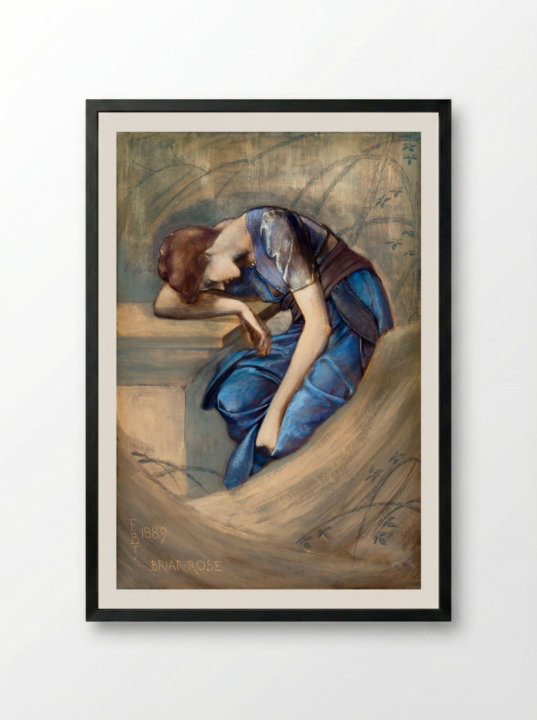 Study for 'The Garden Court' (from The Briar Rose Series) - Sir Edward Burne-Jones - Framed Print Black