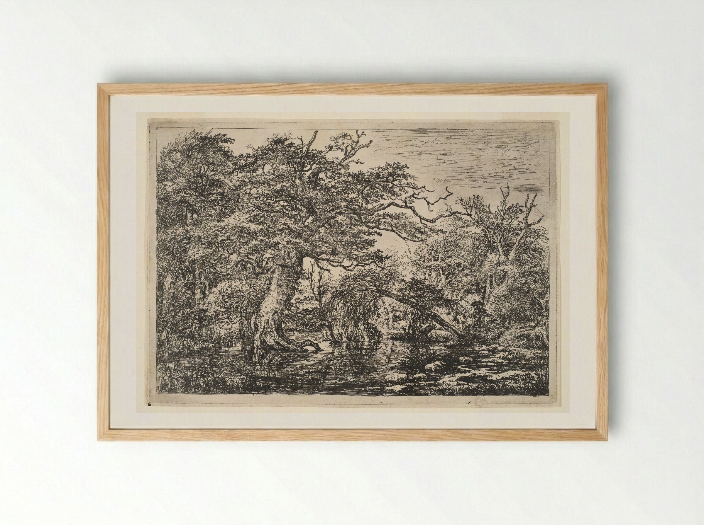 A Forest Marsh with Travelers on a Bank - Jacob van Ruisdael - Framed Print Wood