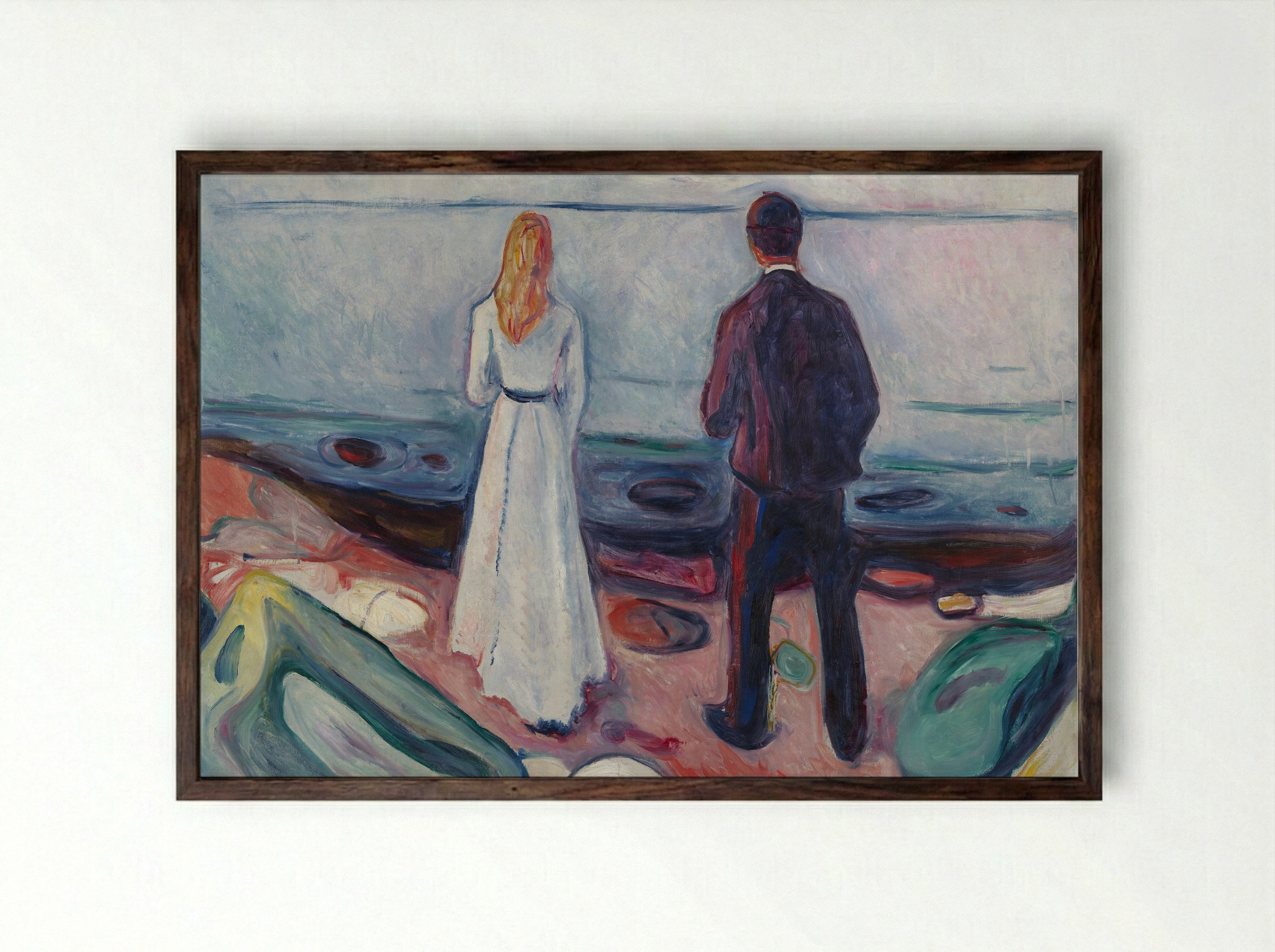 Two Human Beings (The Lonely Ones) - Edvard Munch - Framed Print Dark Wood