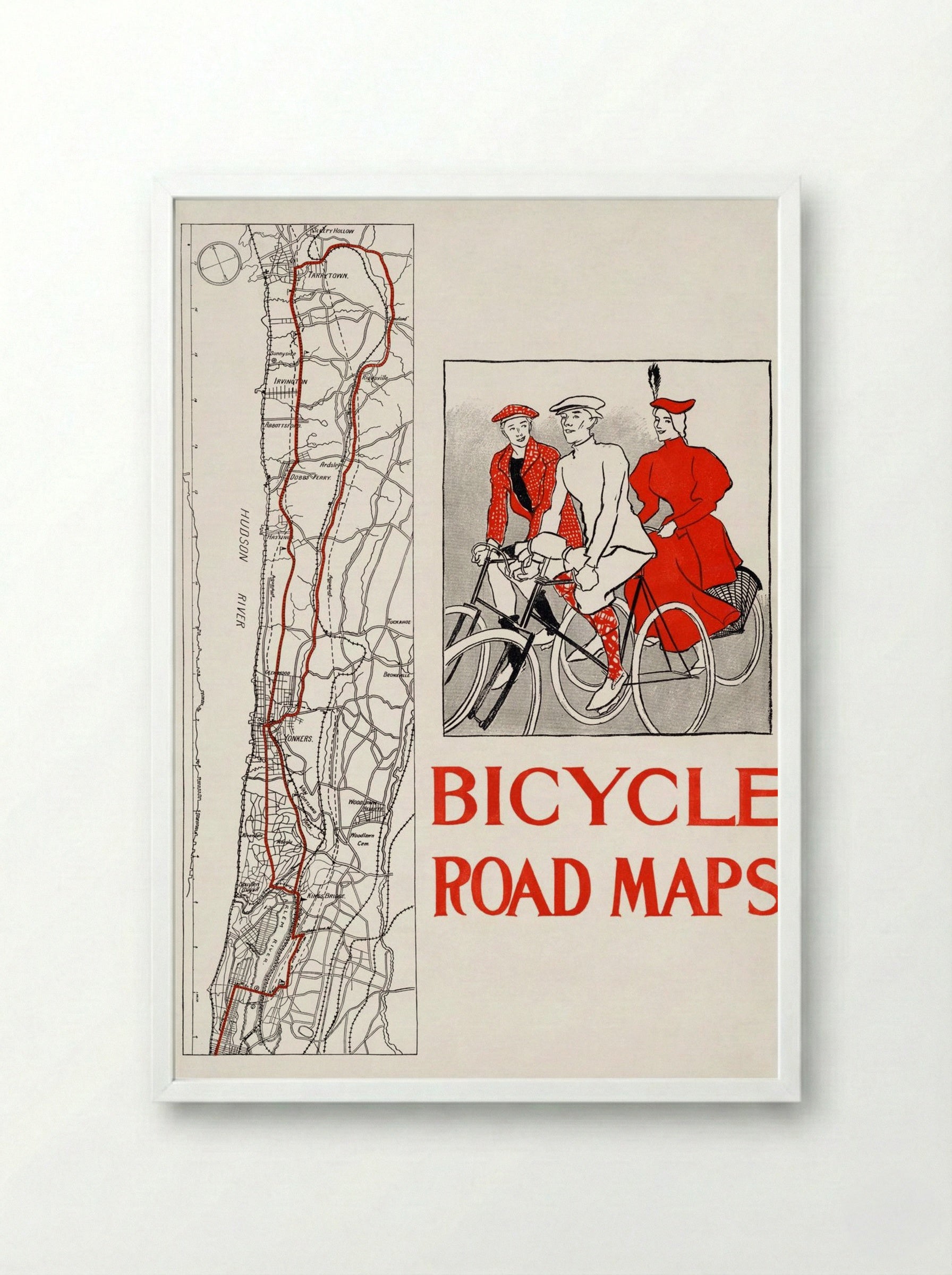 Bicycle Road Maps - Edward Penfield - Framed Print White