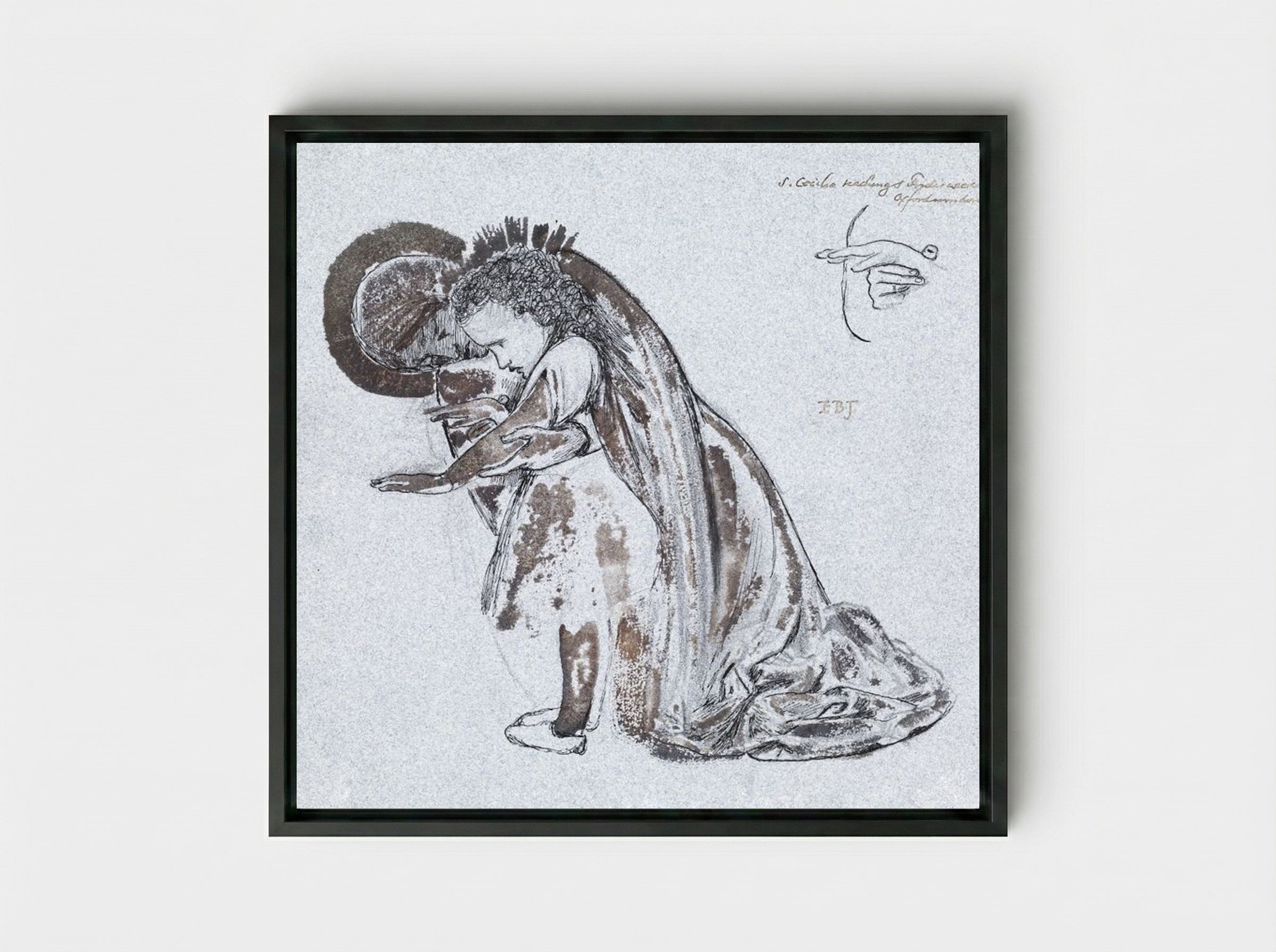 Study of St Cecilia Teaching St Frideswide - Edward Burne-Jones - Framed Canvas Black