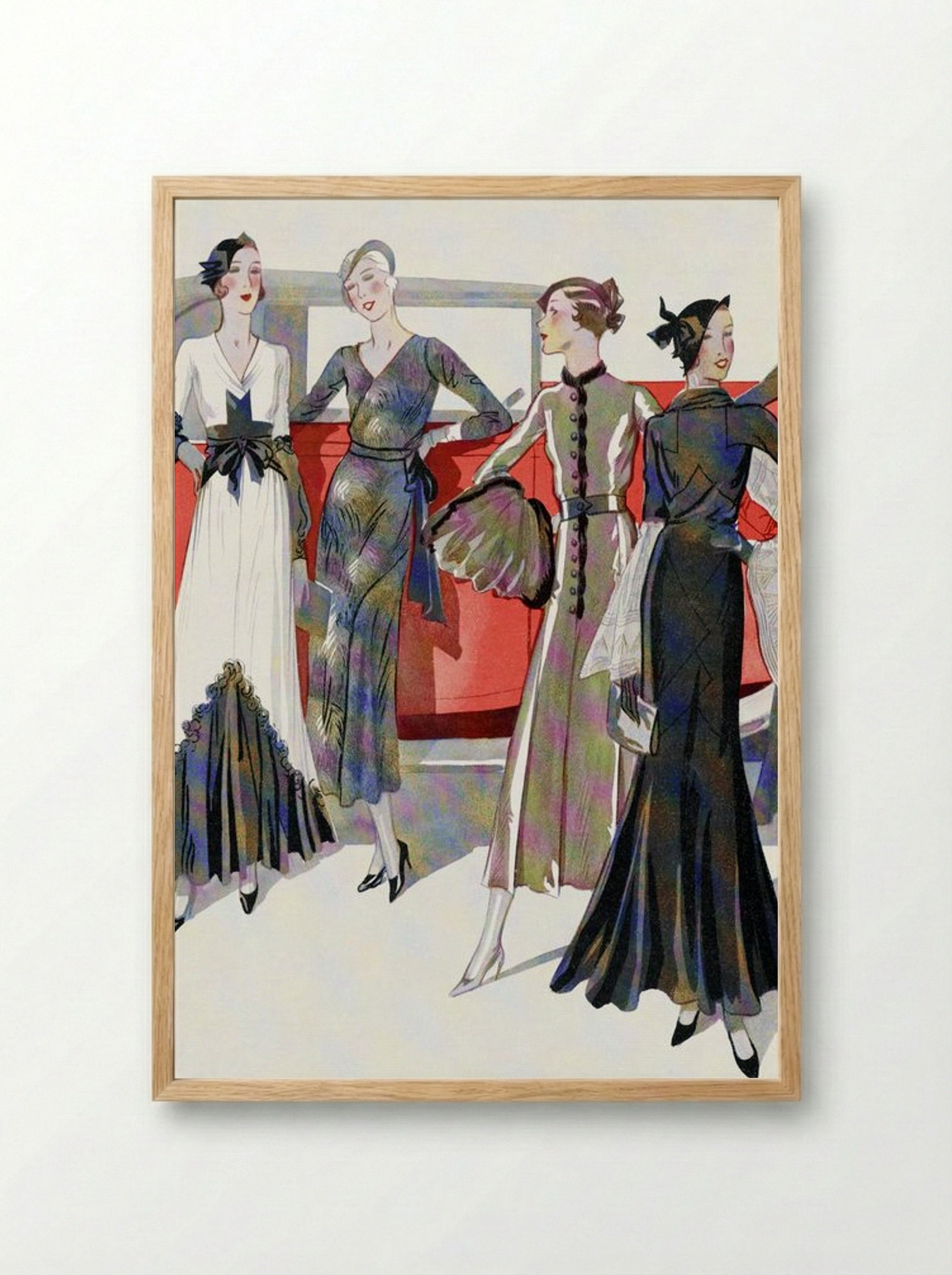 Four Women by a Car - Worth, Martial et Armand, and Dupouy-Magnin - Framed Print Wood