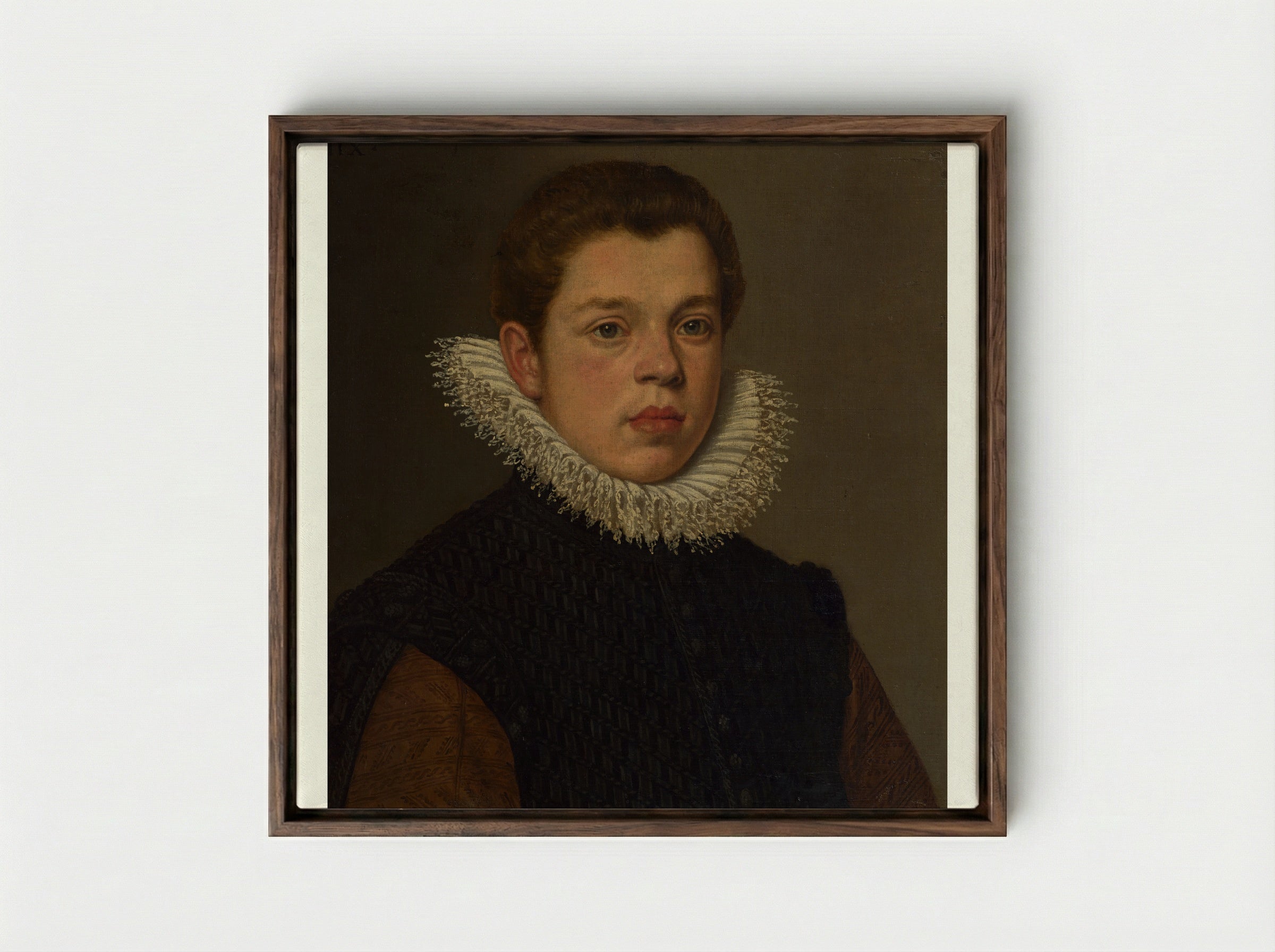 Portrait of a Young Man with a White Ruff Collar - Sofonisba Anguissola - Framed Canvas Dark Wood