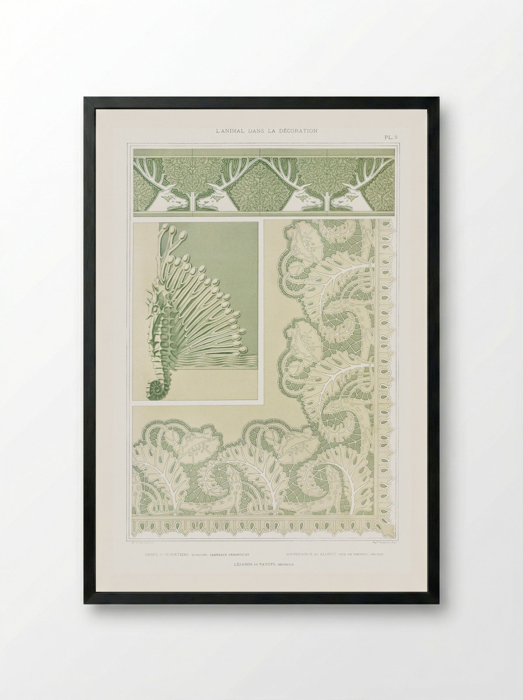 L'Animal dans la Décoration, Plate 8 (Deer, Seahorse, Lizards) - Maurice Pillard Verneuil - Framed Print Black