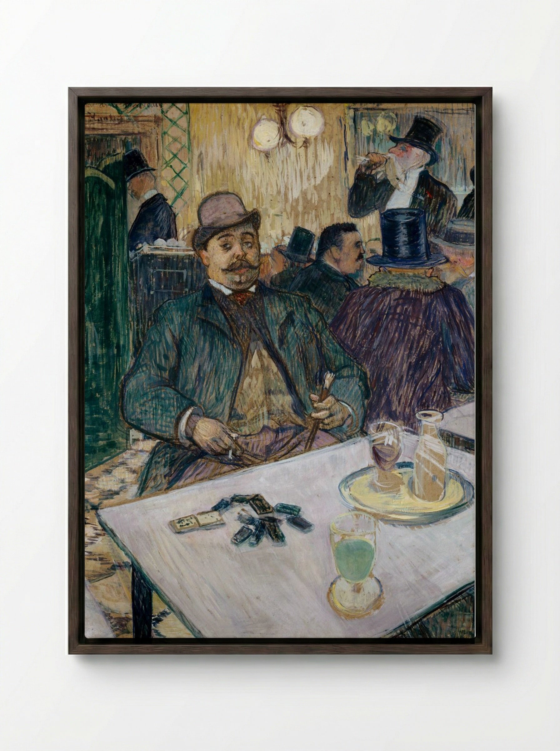 Monsieur Boileau at the Café - Henri de Toulouse-Lautrec - Framed Canvas Dark Wood