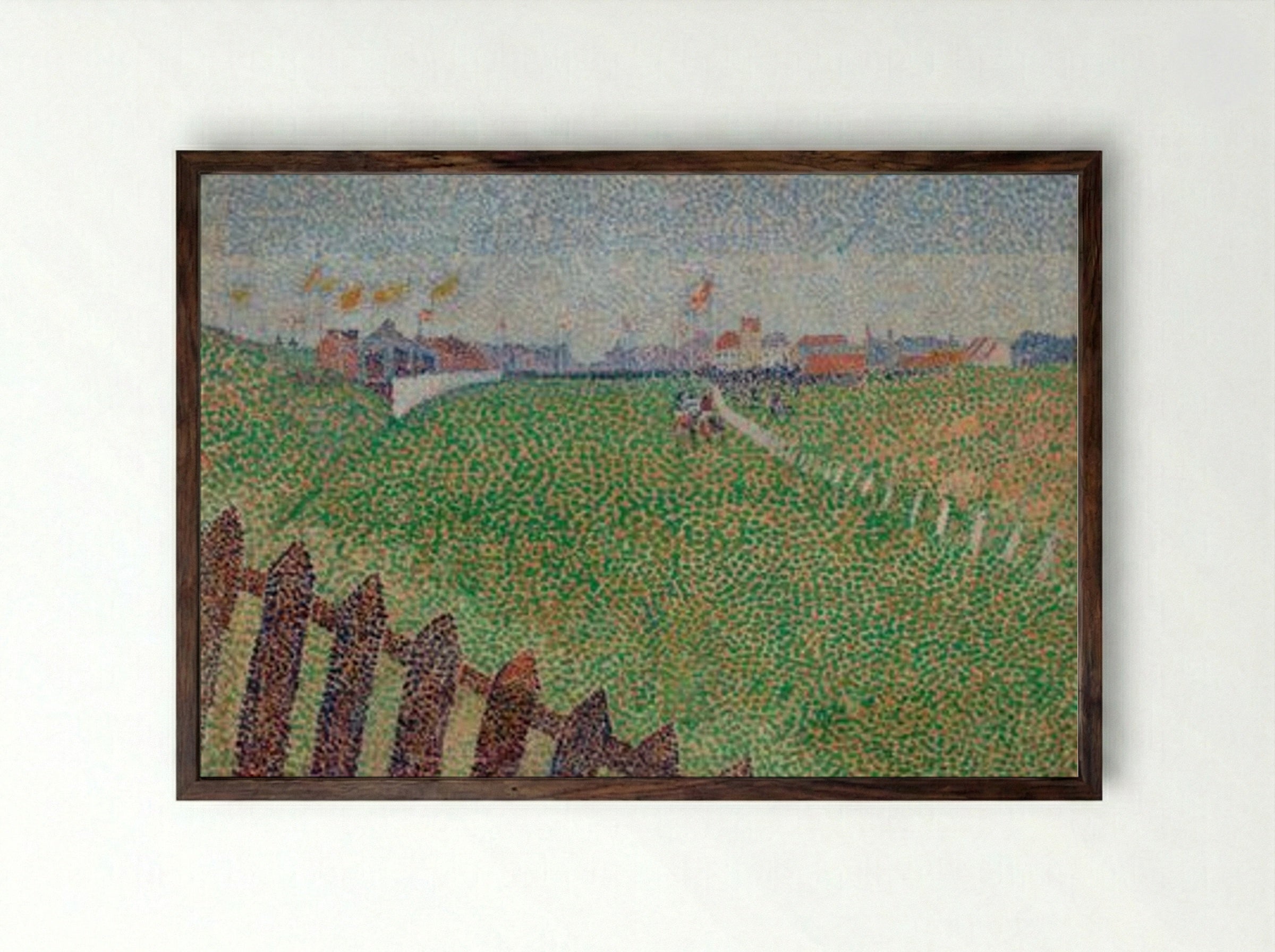 The Wellington Racecourse in Drizzle, Ostende - Alfred William Finch - Framed Print Dark Wood