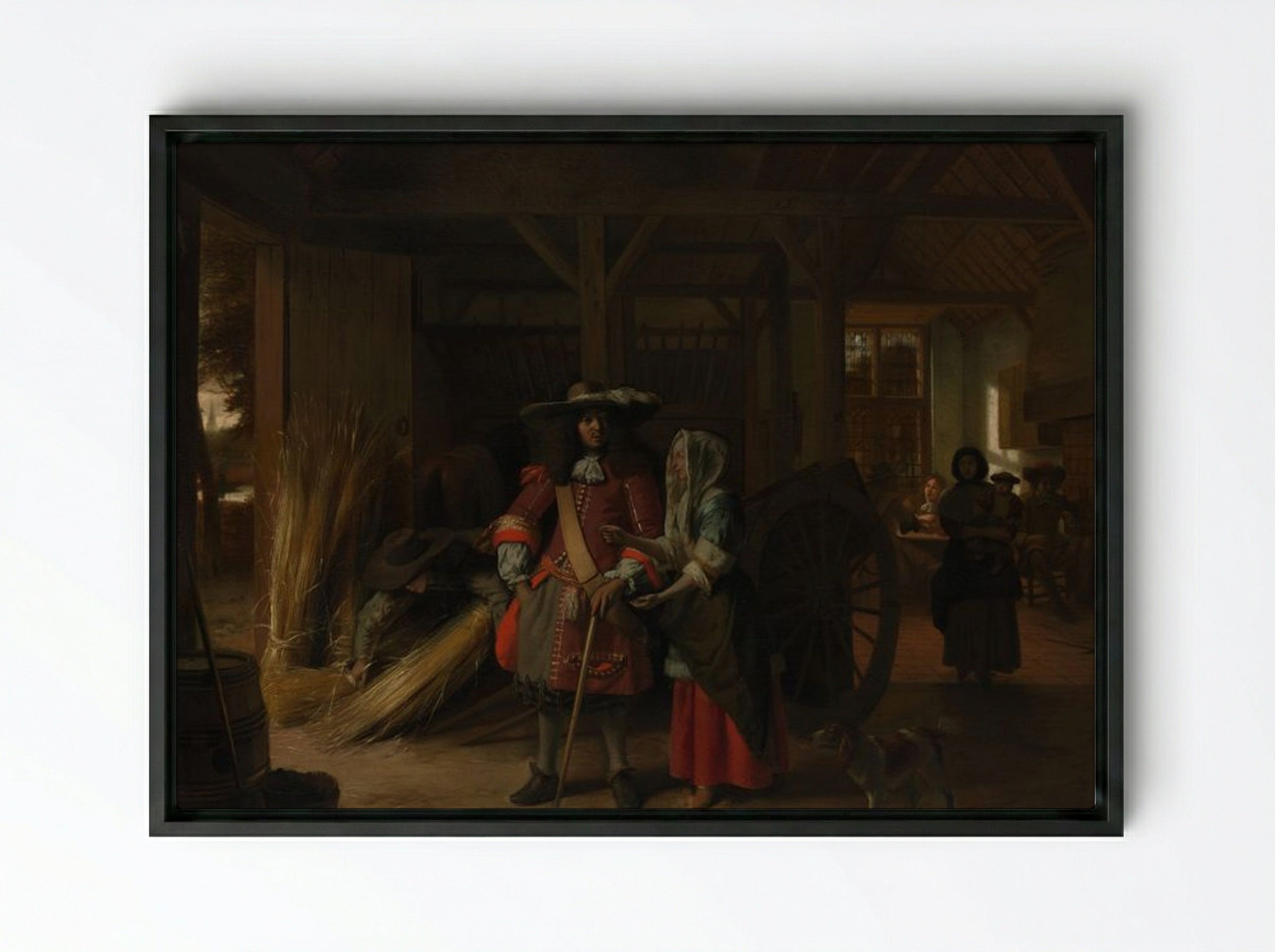 Paying the Hostess - Pieter de Hooch - Framed Canvas Black