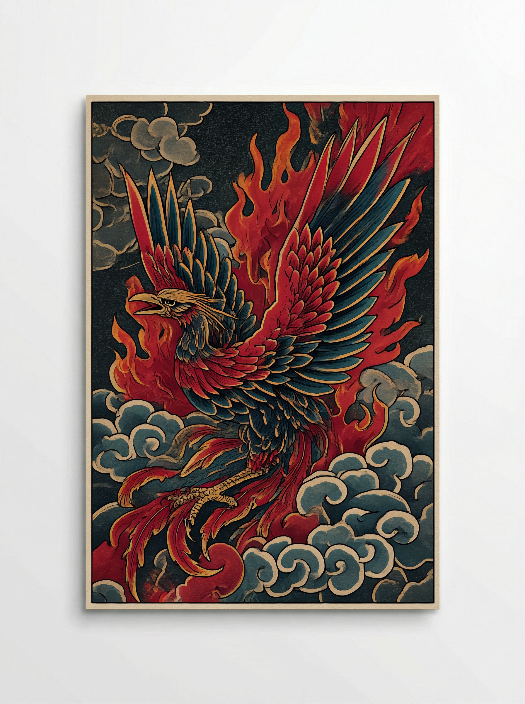 Phoenix Rising from Flames - Japanese Inspired Art Print - Poster