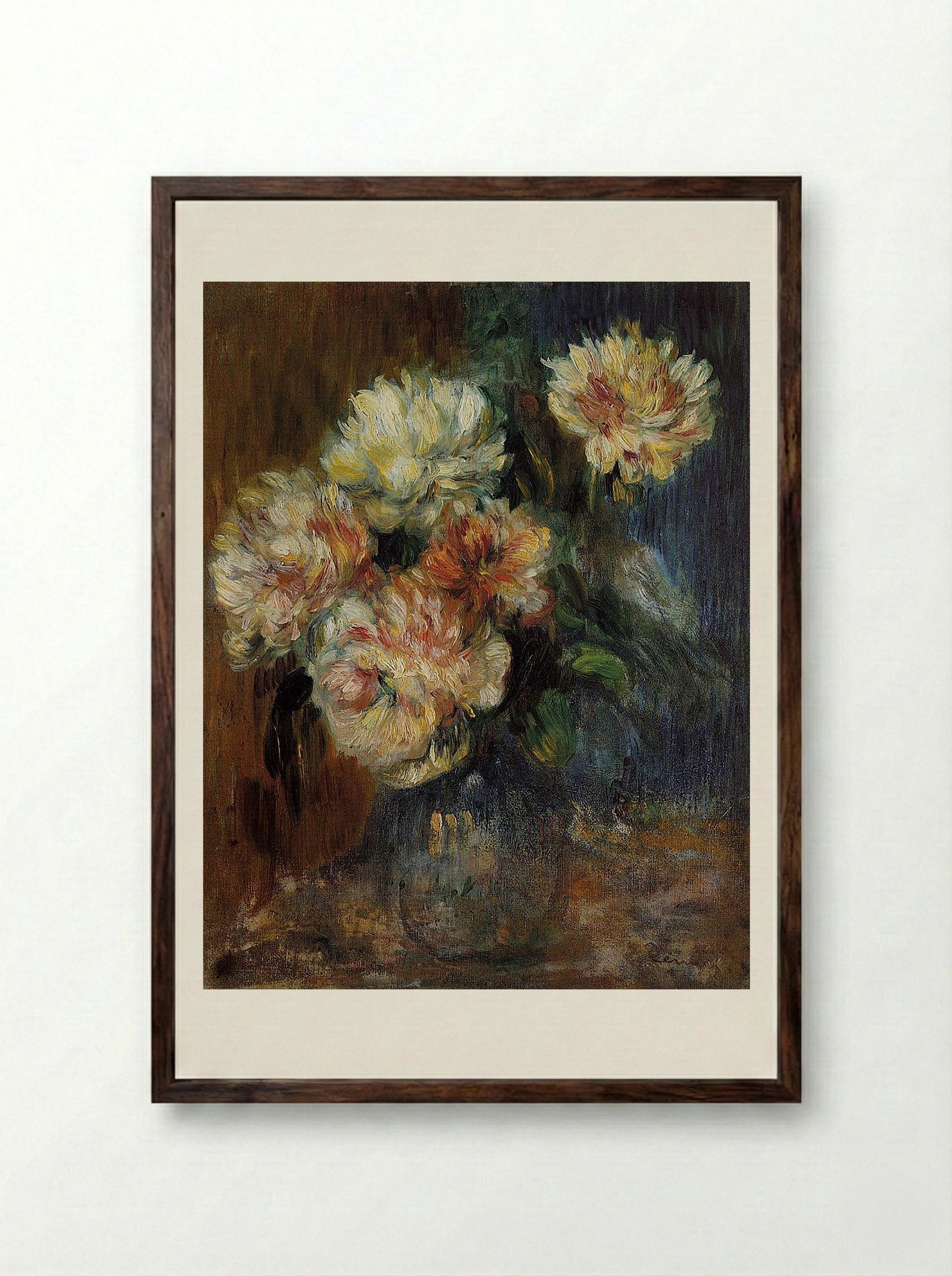 Vase of Peonies - Pierre-Auguste Renoir - Framed Print Dark Wood