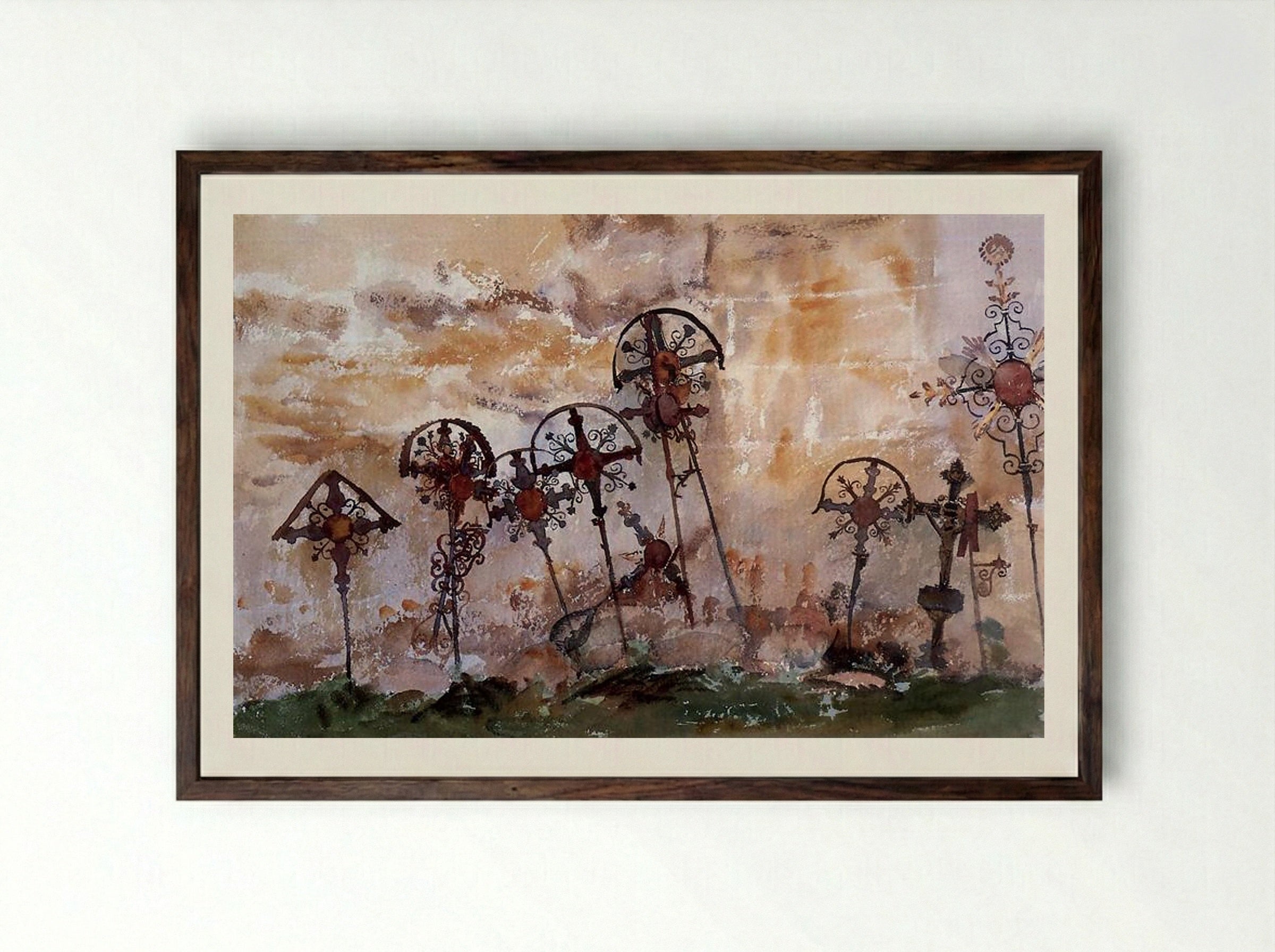 Graveyard in the Tyrol - John Singer Sargent - Framed Print Dark Wood