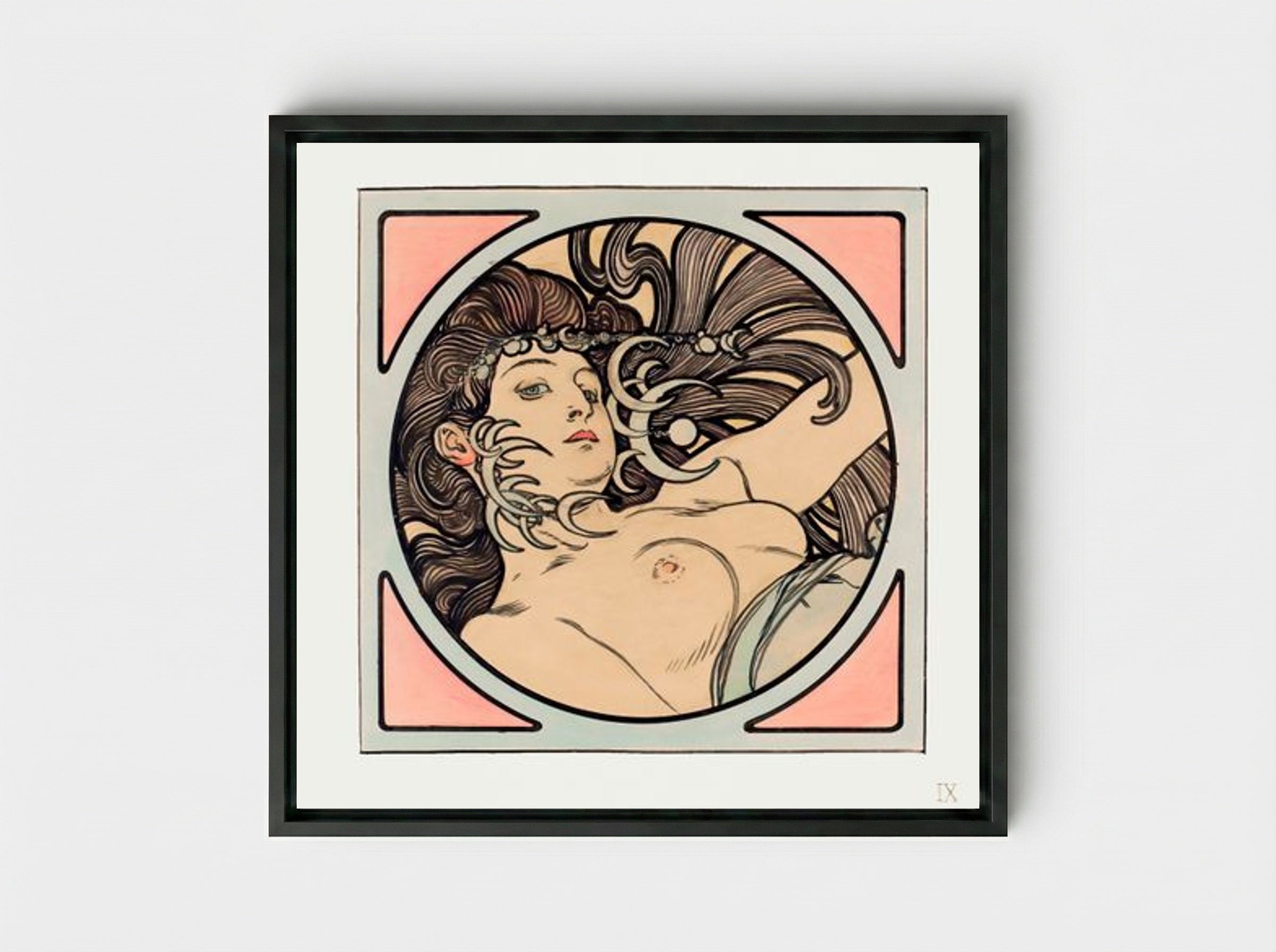 Stained Glass Window for the Facade of the Fouquet Boutique - Alphonse Mucha - Framed Canvas Black