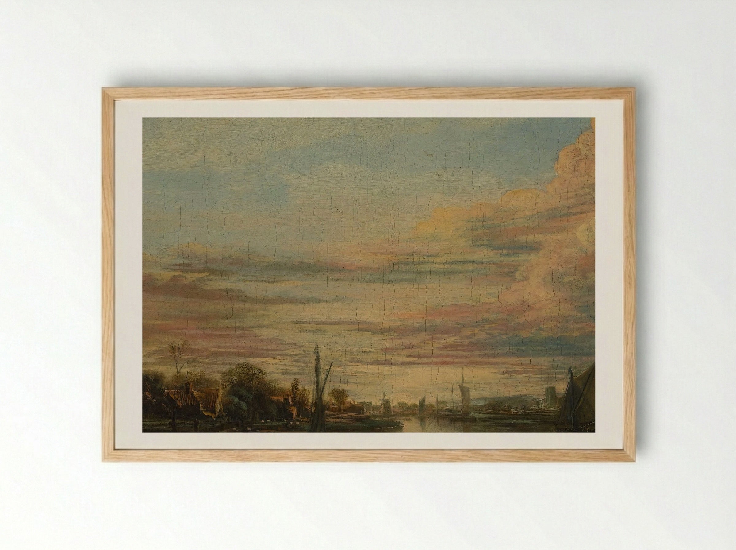 Landscape at Sunset - Aert van der Neer - Framed Print Wood