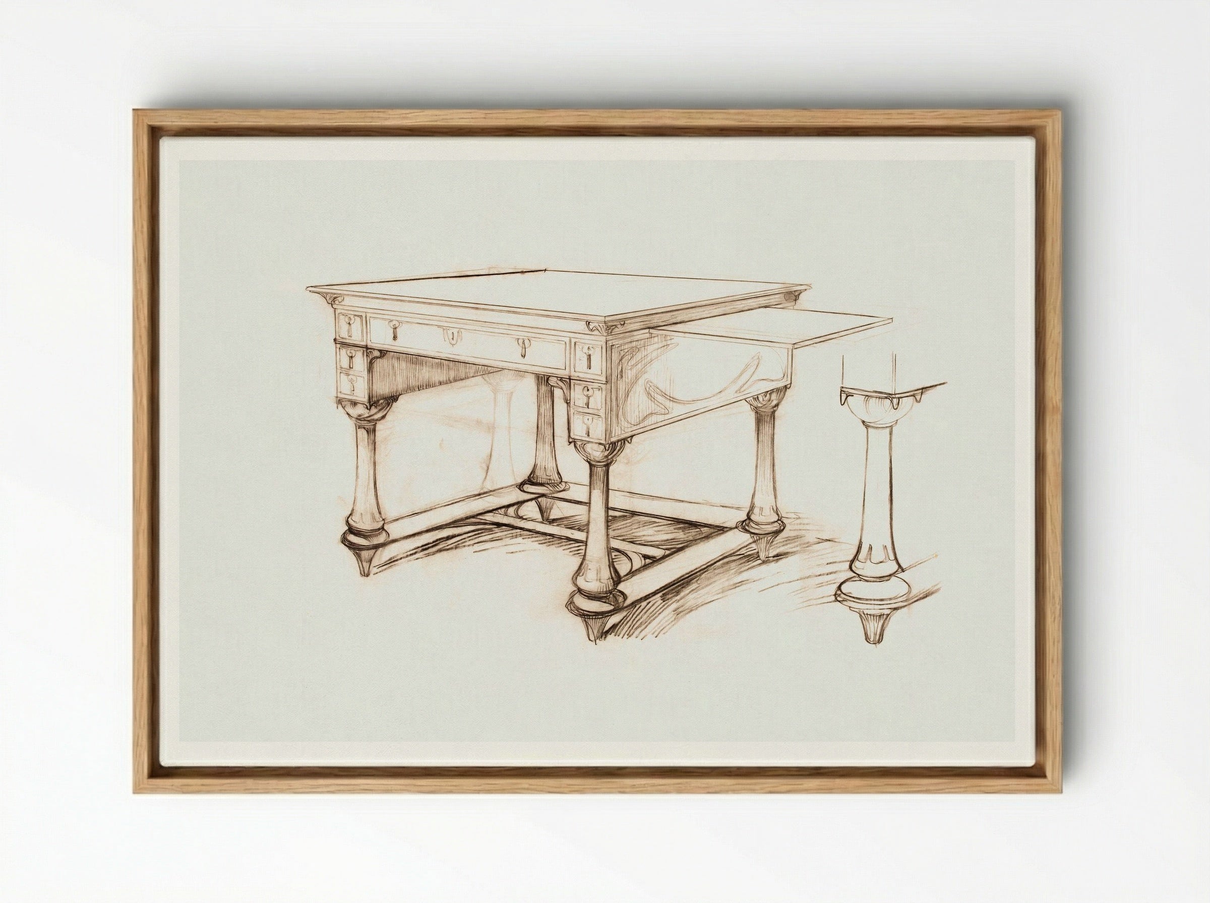 Project of an Office Table - Alphonse Mucha - Framed Canvas Wood