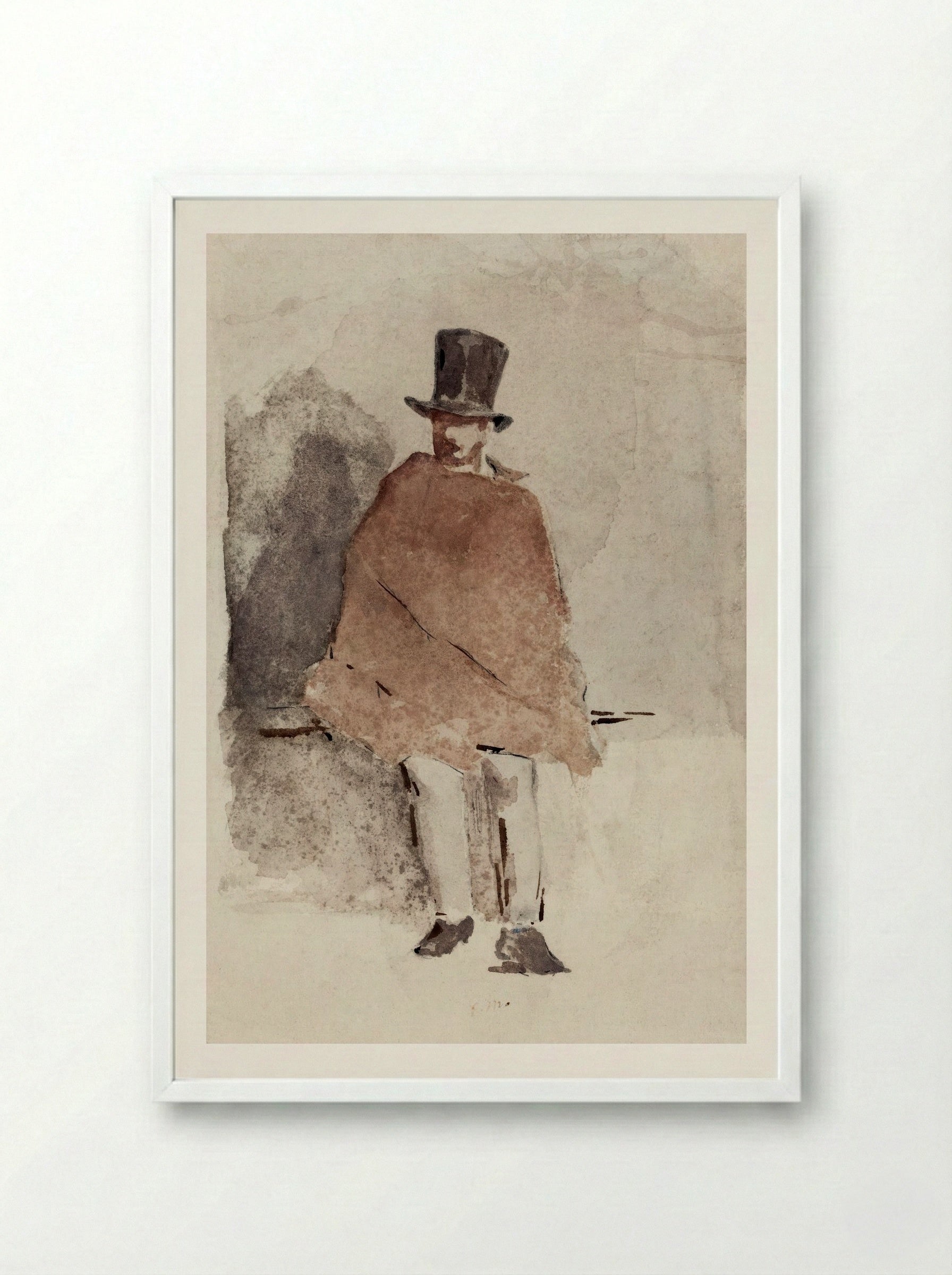 The Man in the Tall Hat - Édouard Manet - Framed Print White