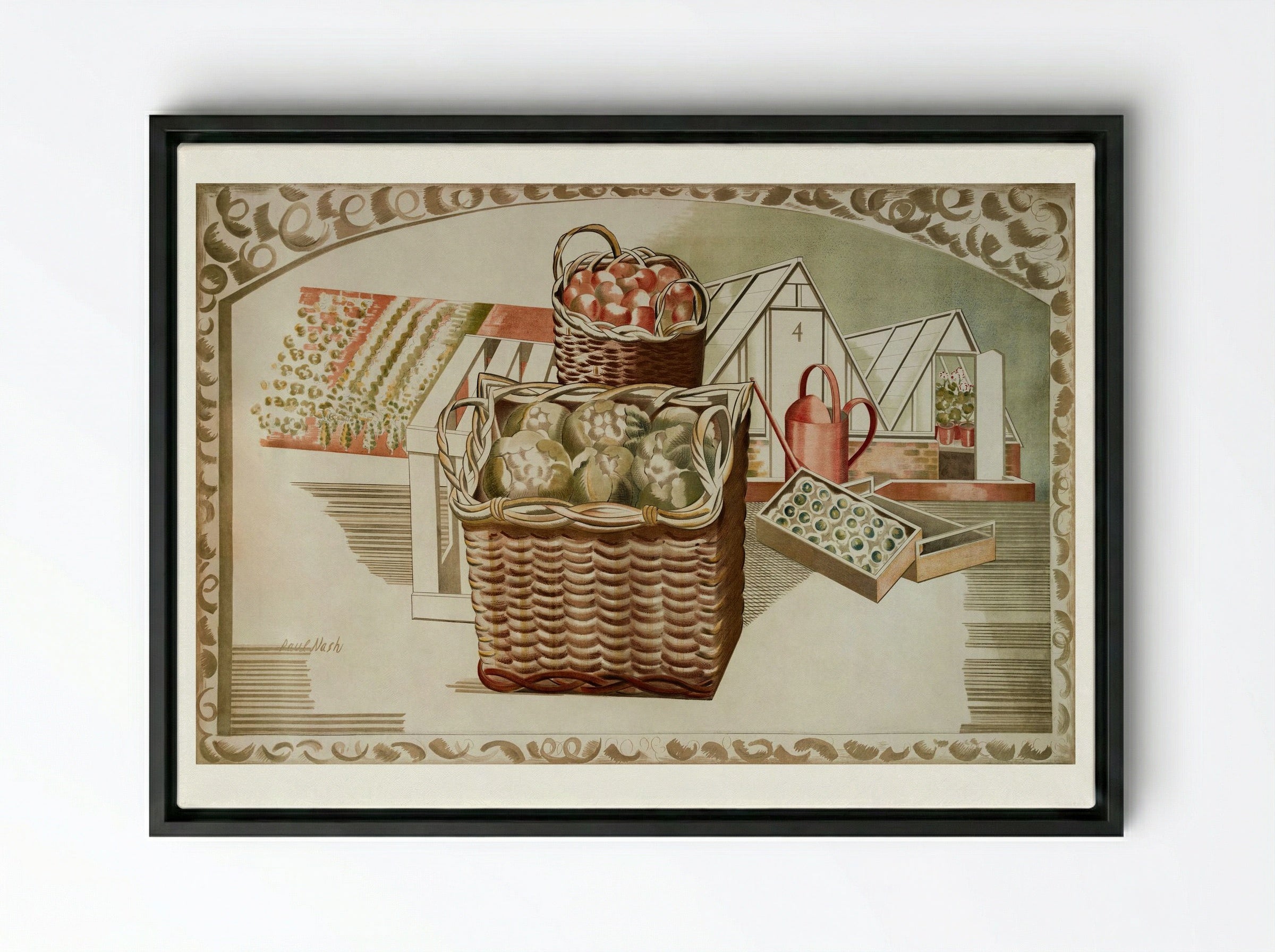 Fruit Gardens and Orchard - Paul Nash - Framed Canvas Black