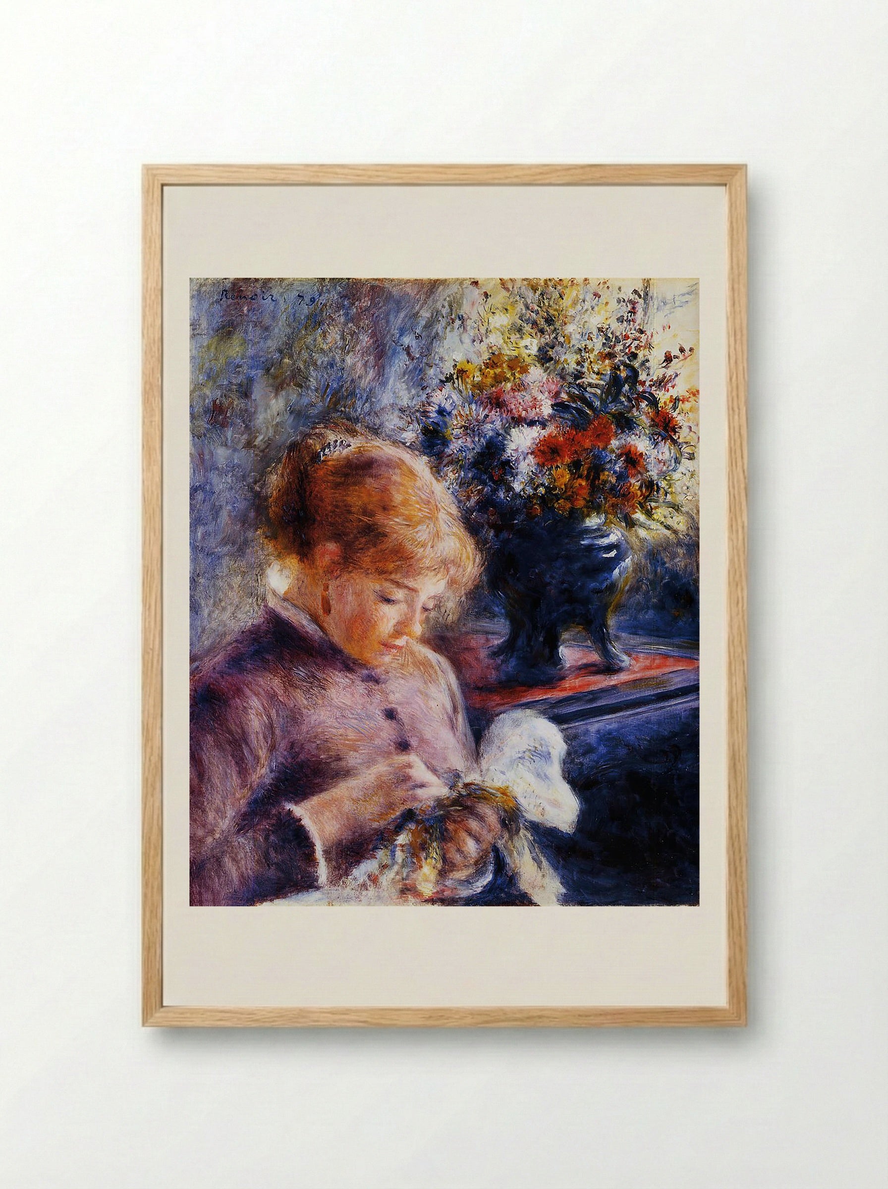 Young Woman Sewing - Pierre-Auguste Renoir - Framed Print Wood