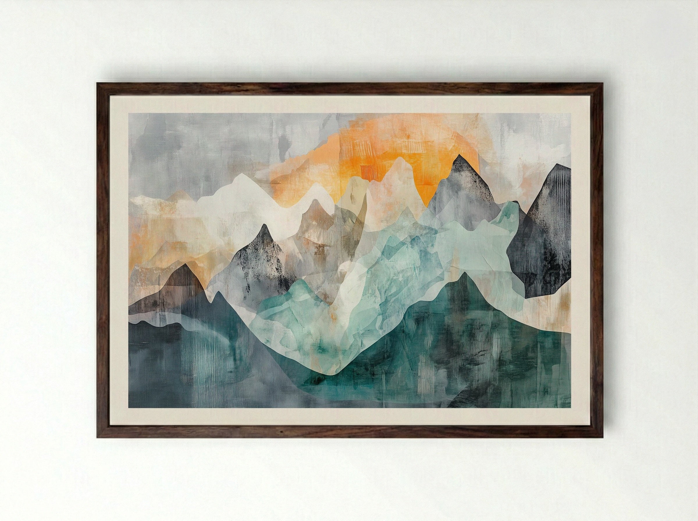 Sunrise Range – Abstract Mountain Landscape (Triptych 1 of 3) - Framed Print Dark Wood