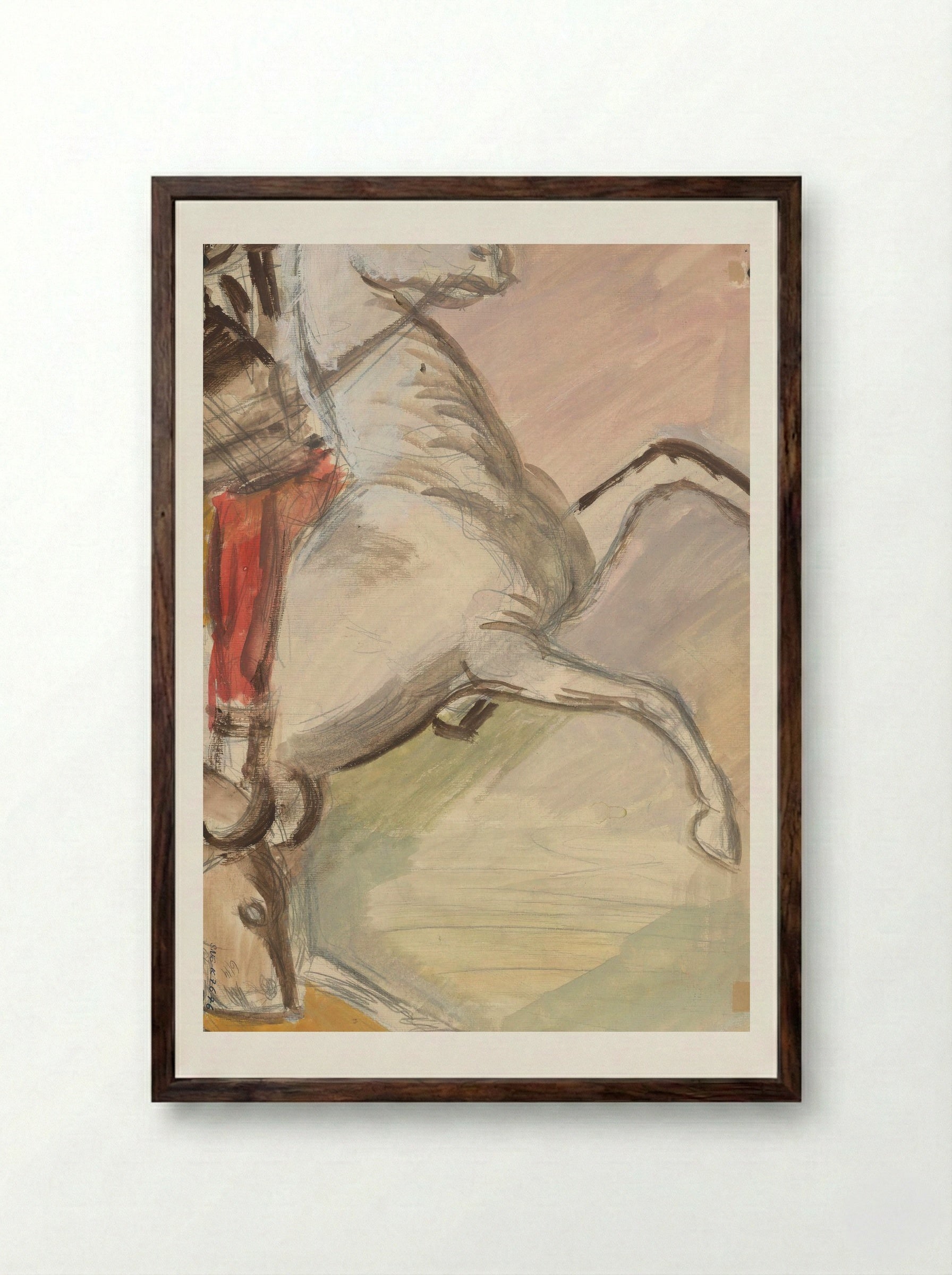Study of a Horse and Rider - Cyprián Majerník - Framed Print Dark Wood