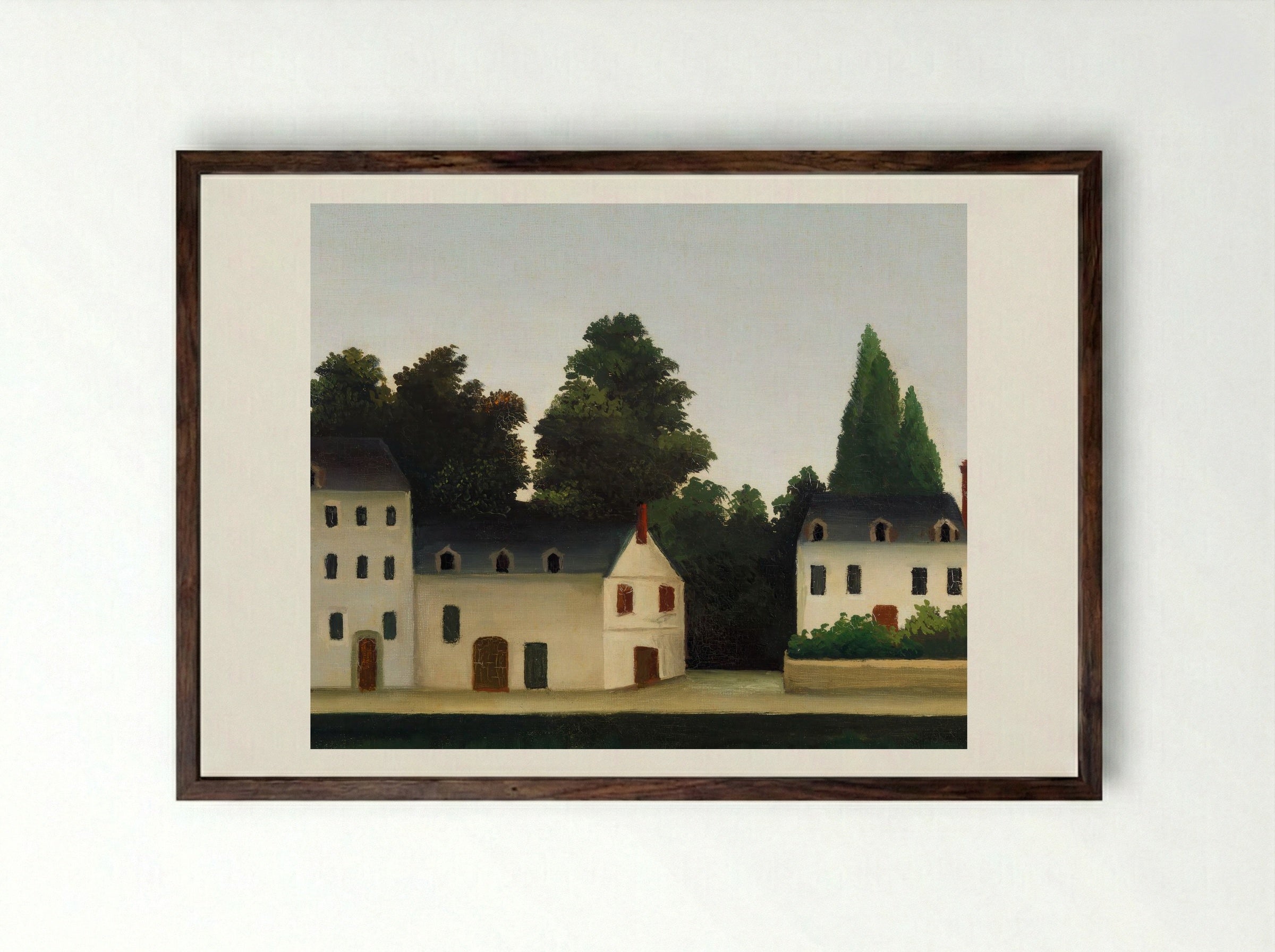 Landscape and Four Fishermen - Henri Rousseau - Framed Print Dark Wood