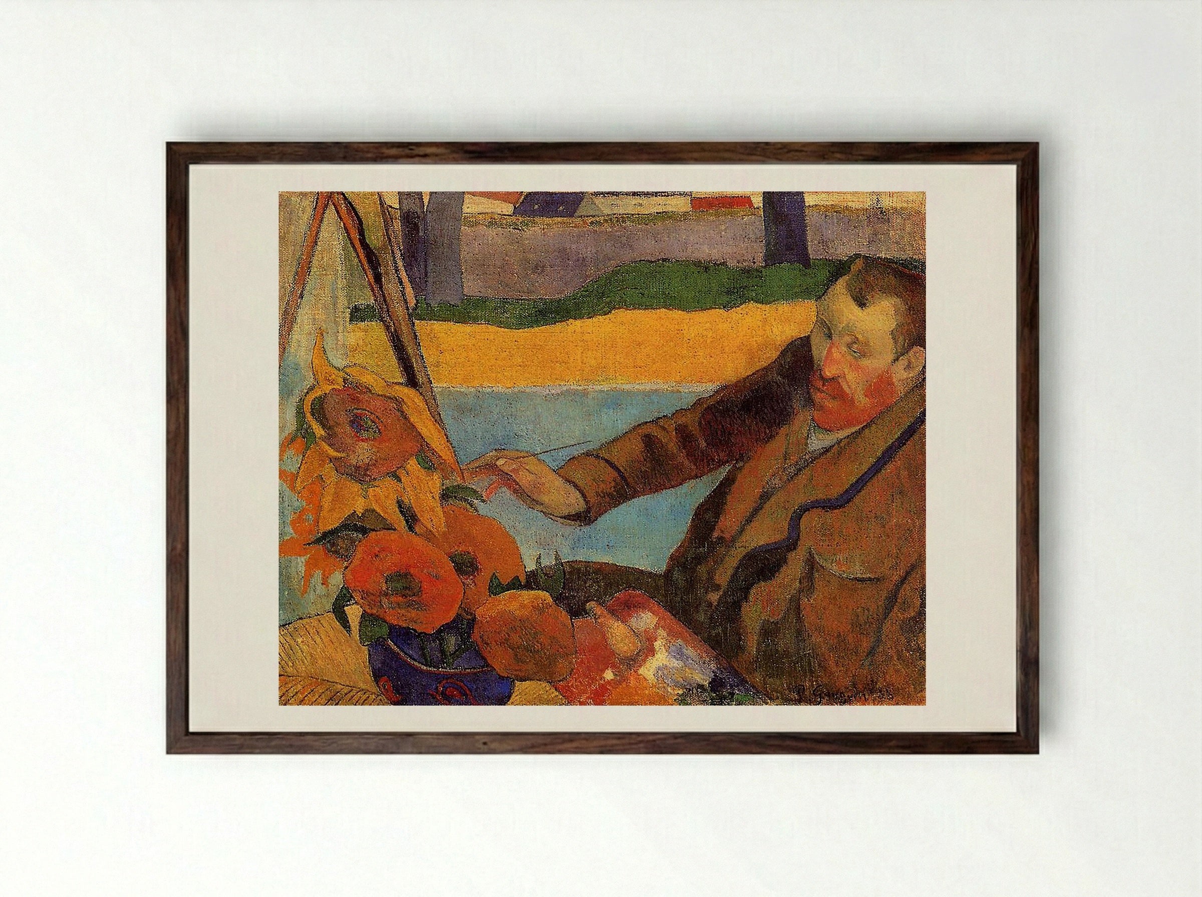 Van Gogh Painting Sunflowers - Paul Gauguin - Framed Print Dark Wood