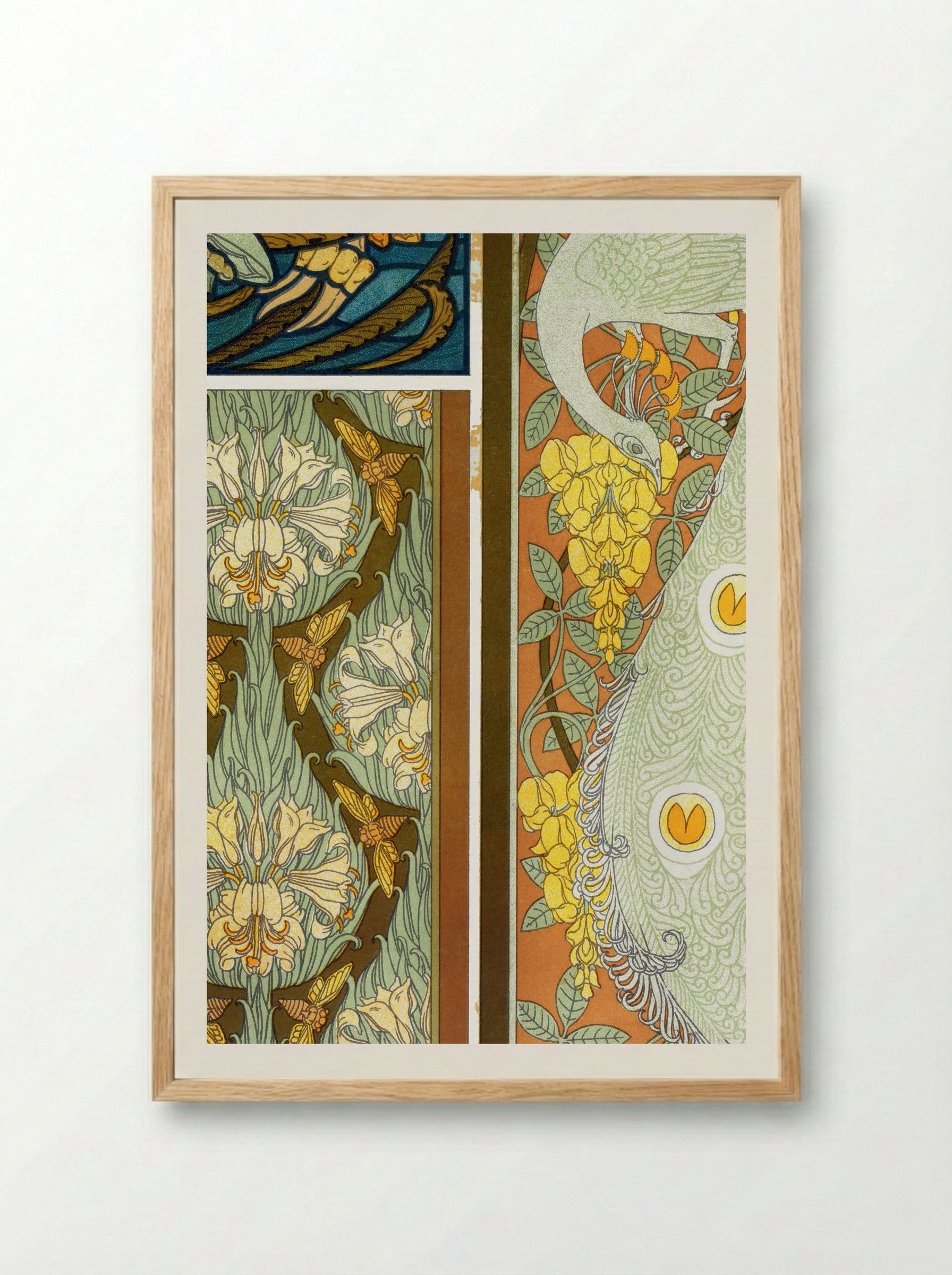 Meduses et Algues, Vitrail. Cigales et Lis, Paons et Cytise, Bordures (Plate 17 from L'animal dans la décoration) - Maurice Pillard Verneuil - Framed Print Wood