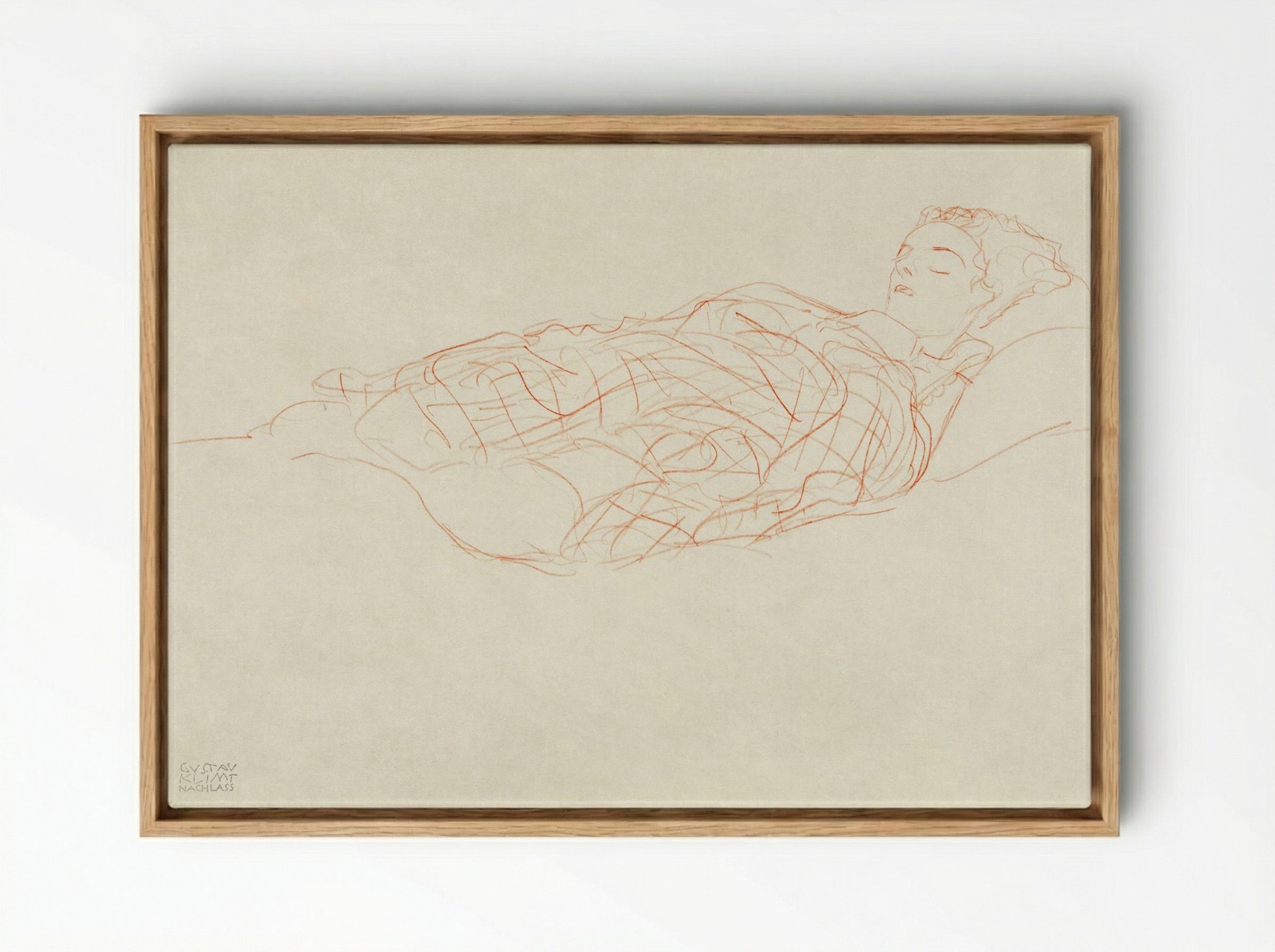 Study of a Woman Wrapped in a Plaid, Resting - Gustav Klimt - Framed Canvas Wood
