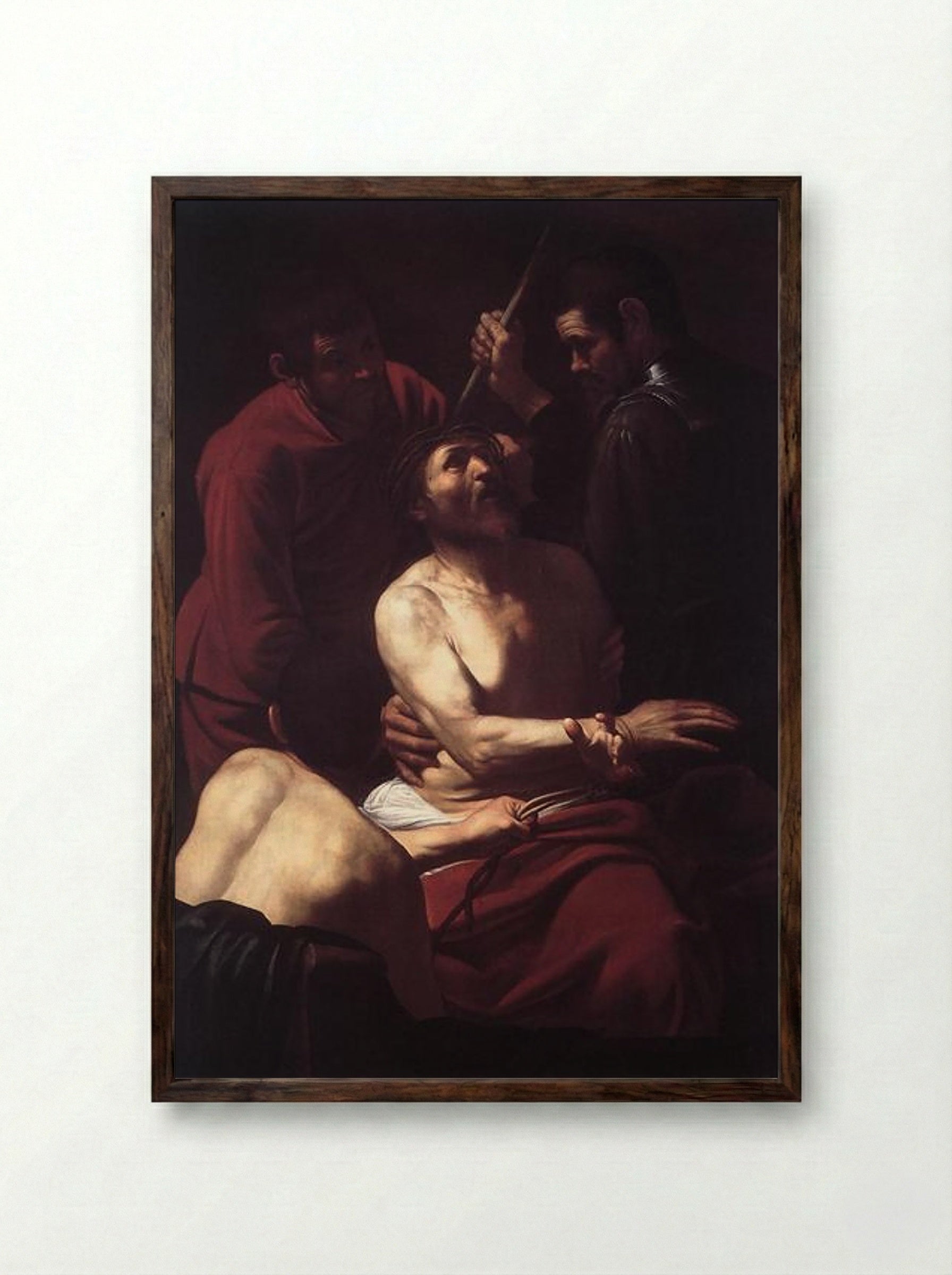 The Crowning with Thorns - Caravaggio - Framed Print Dark Wood
