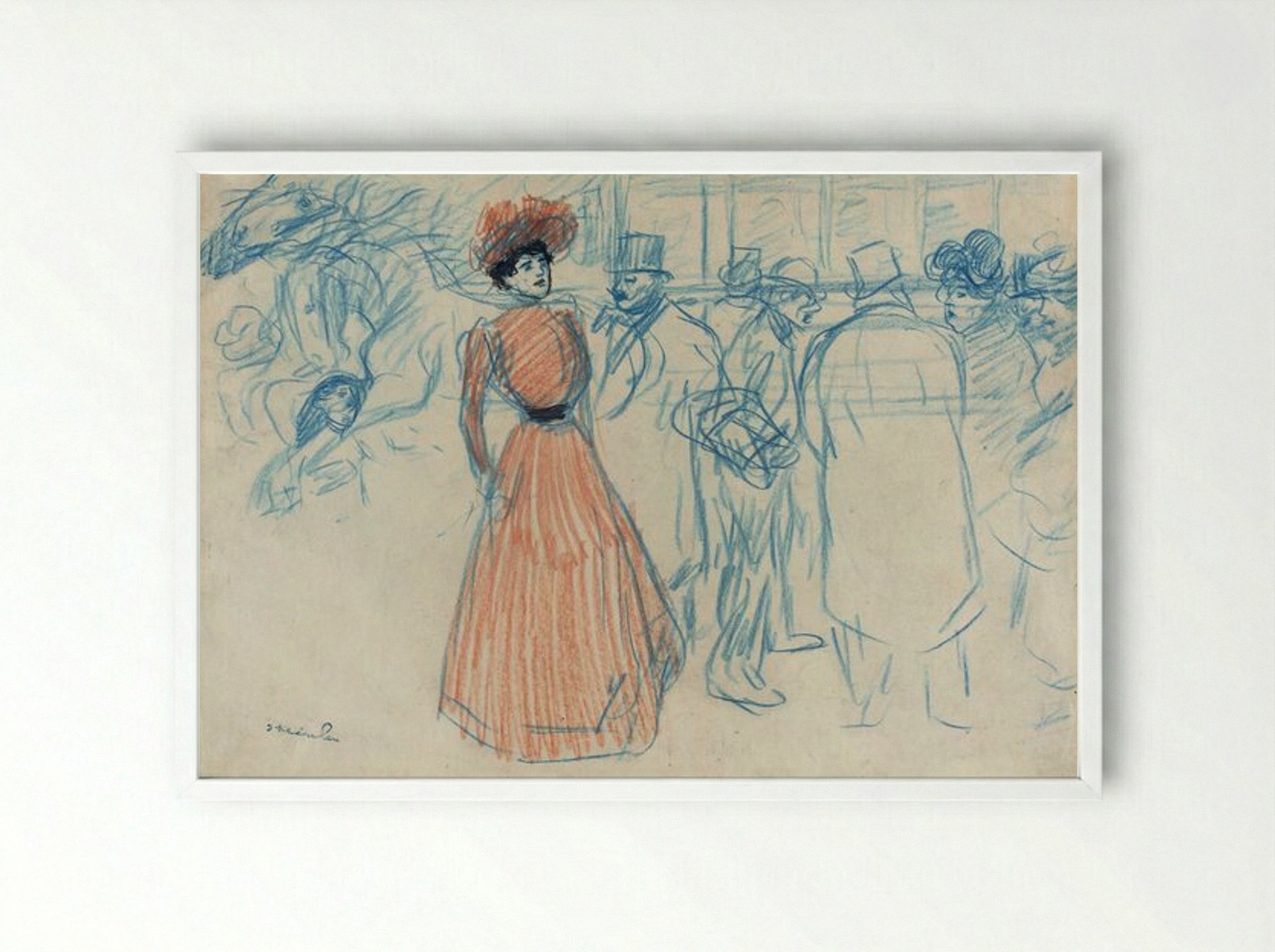 Woman at the Bus Stop - Théophile Alexandre Steinlen - Framed Print White