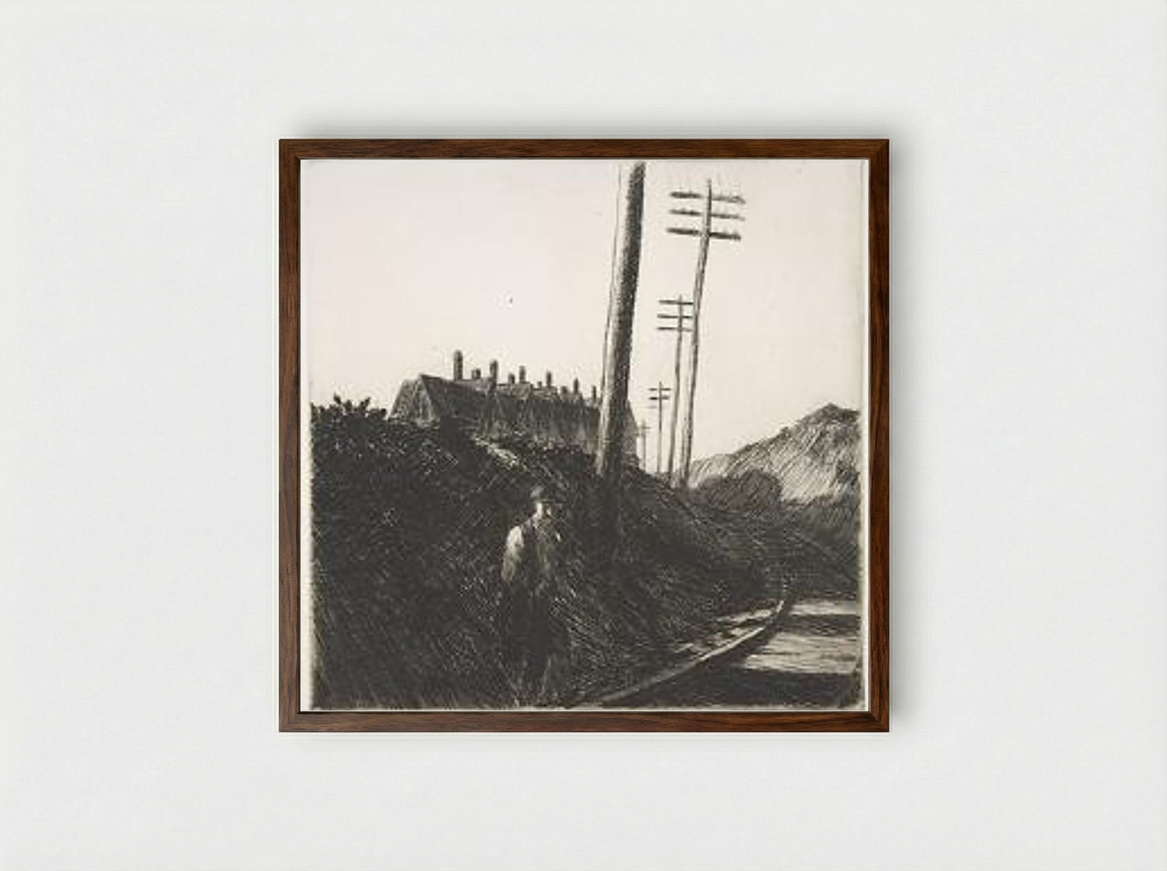 The Railroad - Edward Hopper - Framed Print Dark Wood