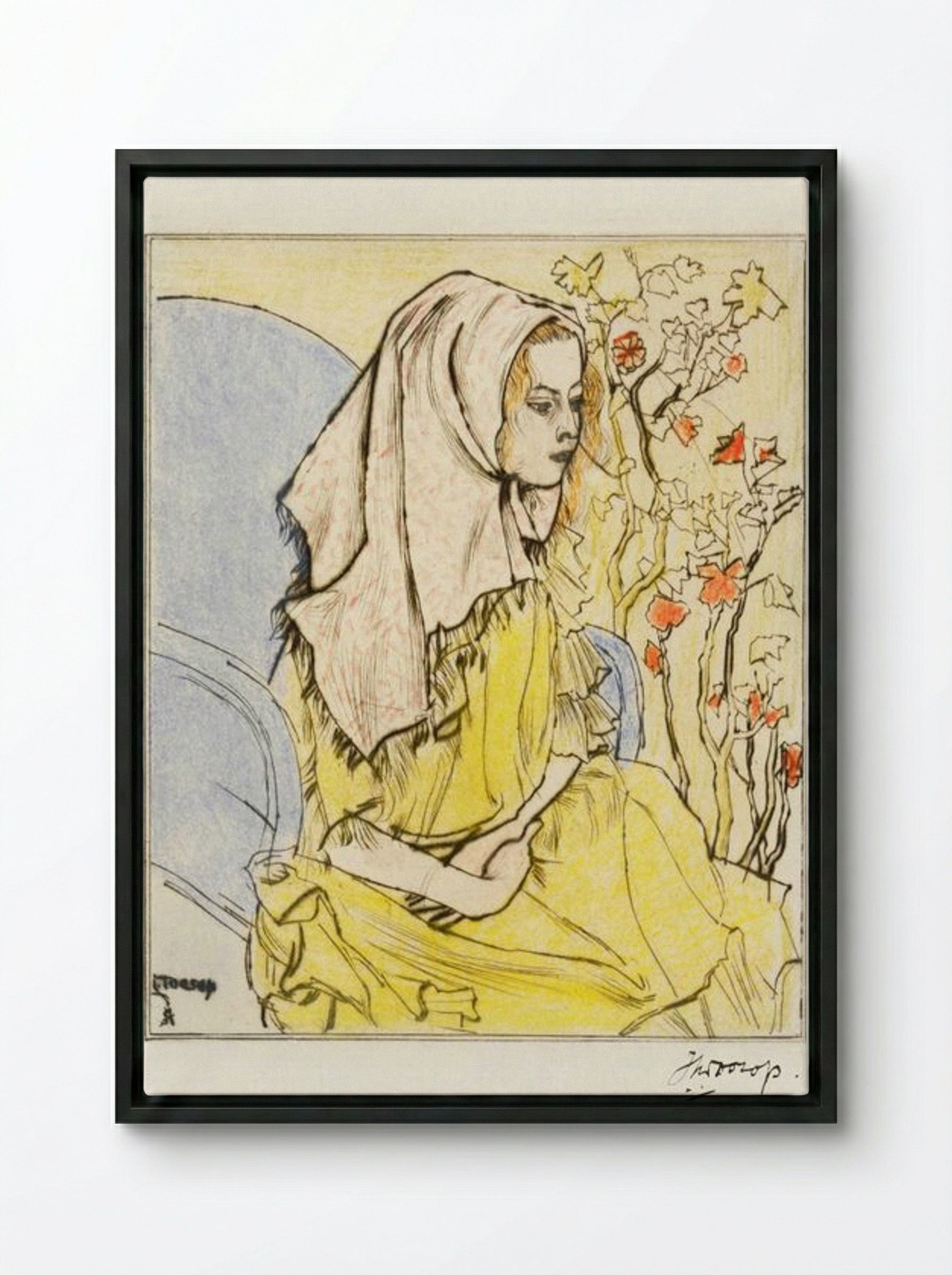 Charley Toorop with a Headscarf in an Armchair - Jan Toorop - Framed Canvas Black