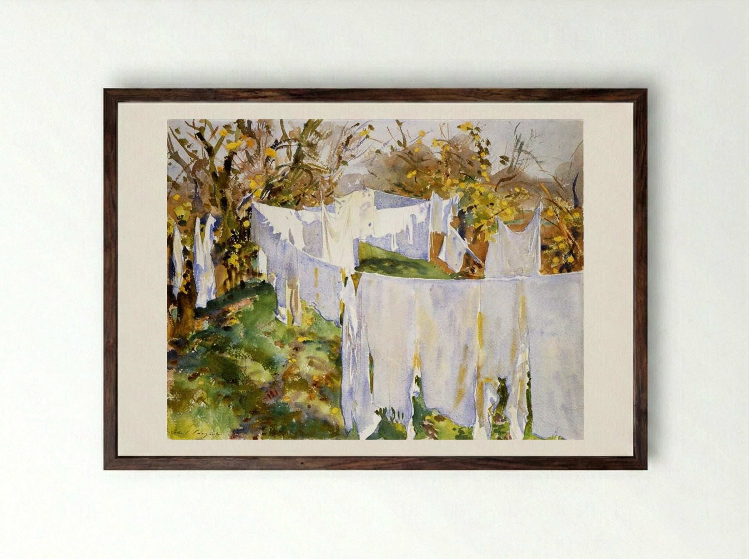La Biancheria - John Singer Sargent - Framed Print Dark Wood
