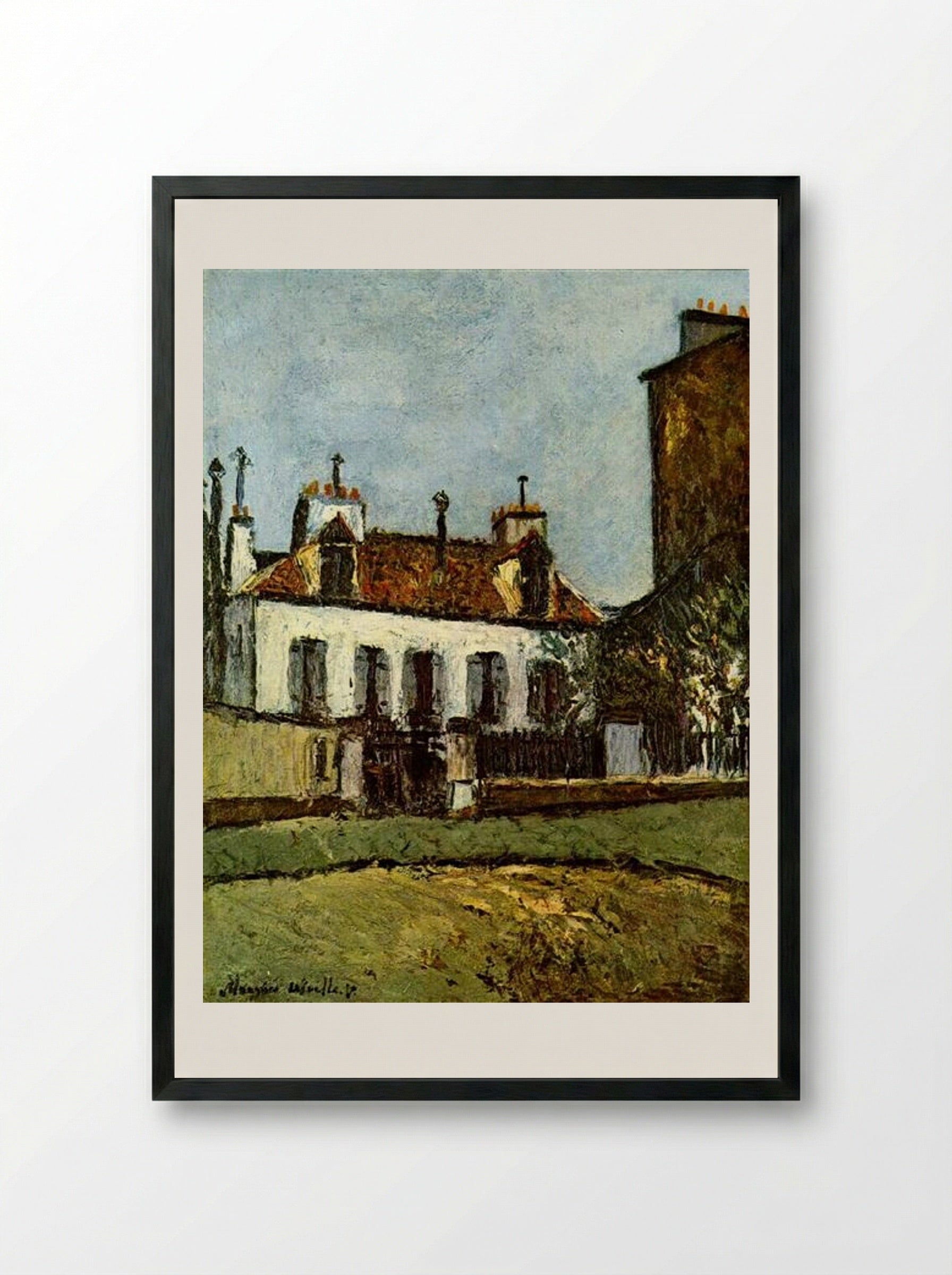 House in the Suburbs of Paris - Maurice Utrillo - Framed Print Black