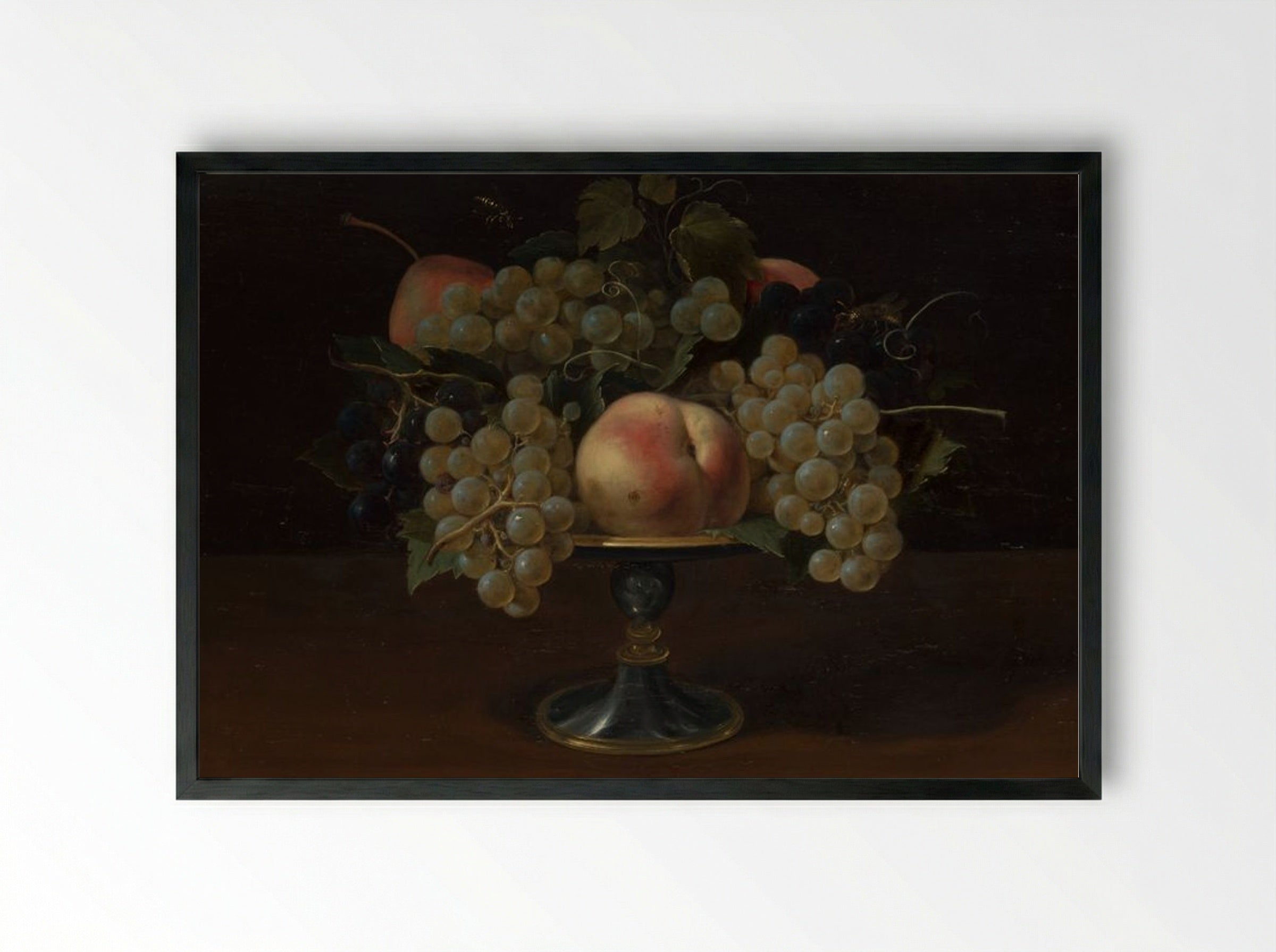 Still Life of Grapes and Peaches - Fine Art Print - Framed Print Black