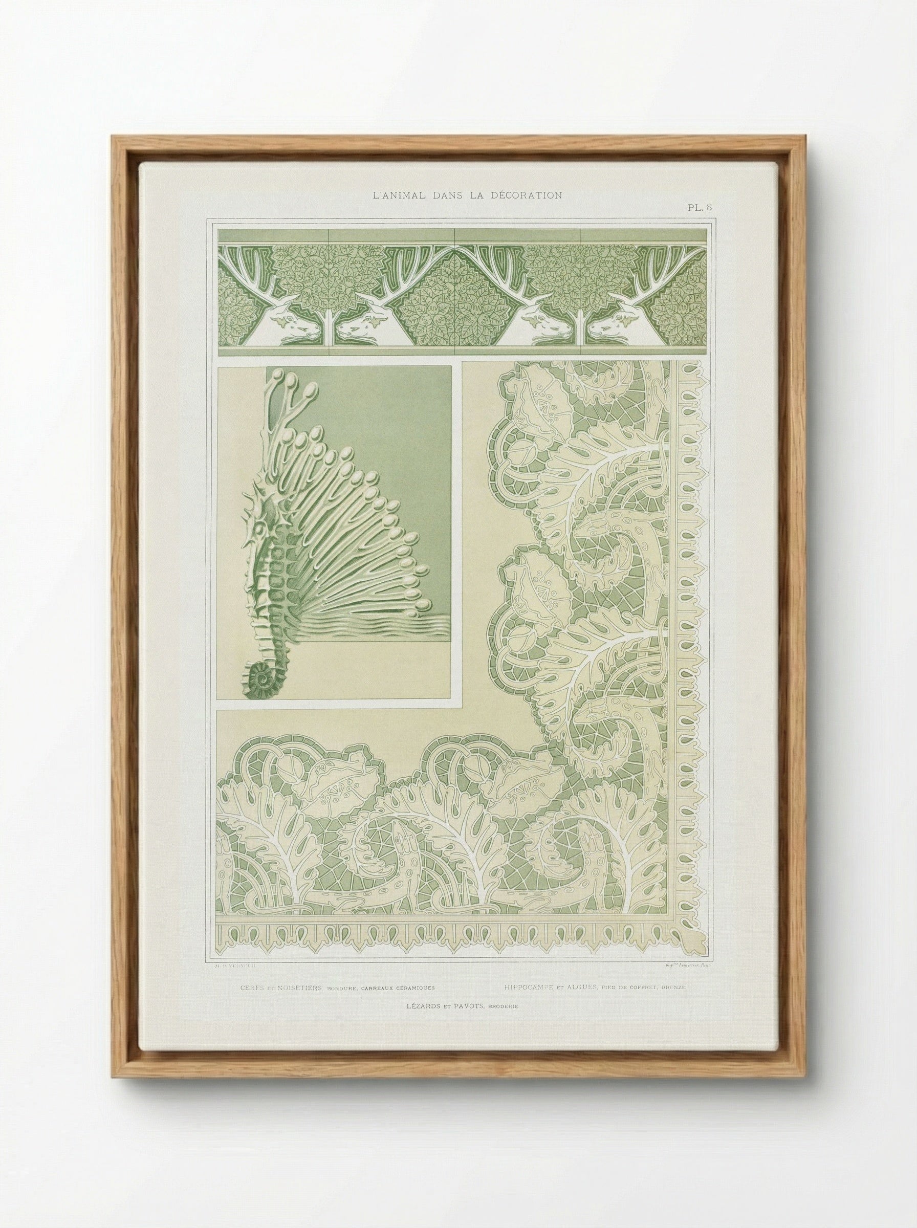 L'Animal dans la Décoration, Plate 8 (Deer, Seahorse, Lizards) - Maurice Pillard Verneuil - Framed Canvas Wood