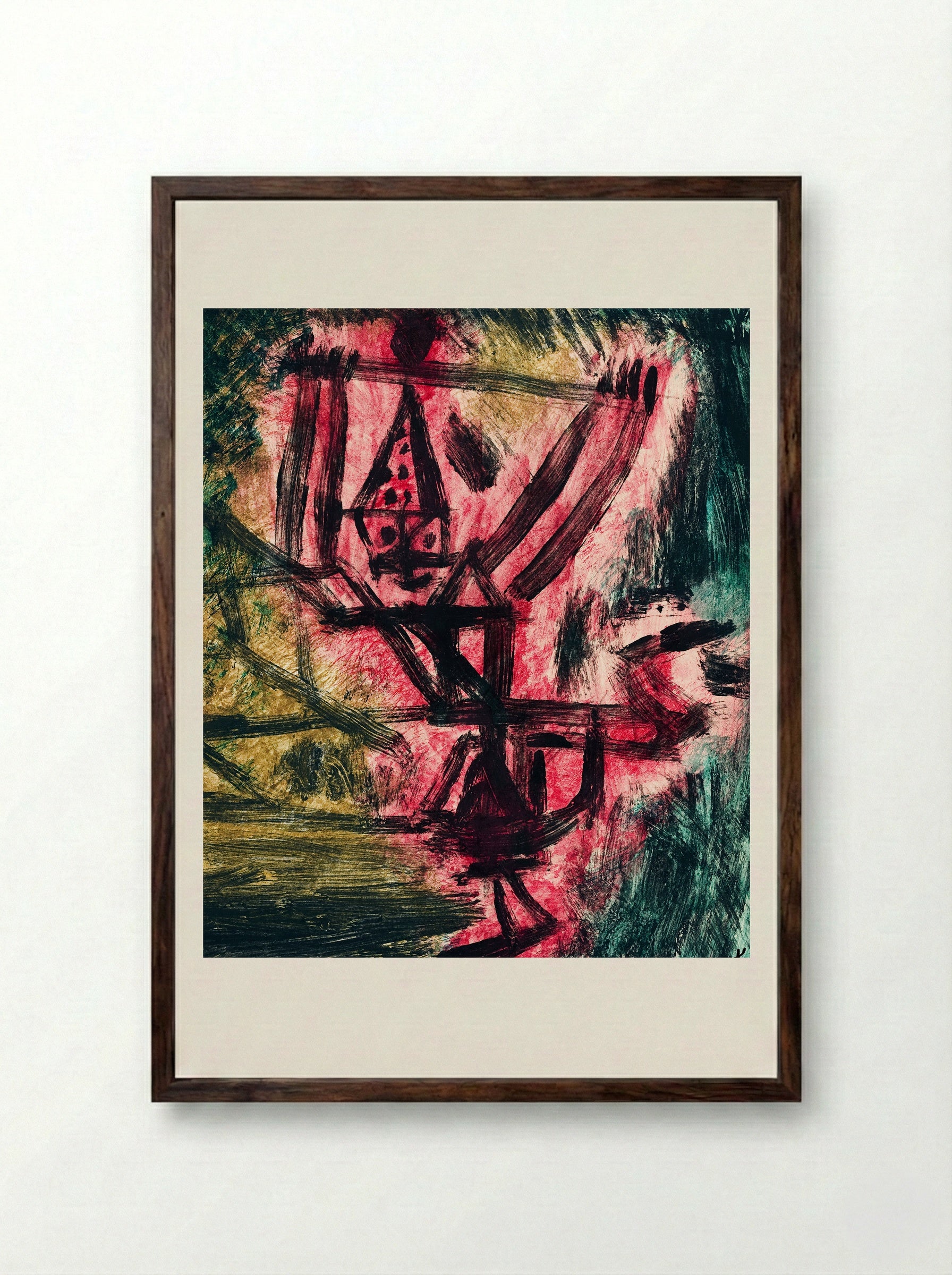 Feuer-Clown I (Fire Clown) - Paul Klee - Framed Print Dark Wood